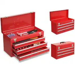 Ecooso - Portable Garage Mechanic Tool Cabinet Box with 3 Drawers - Red