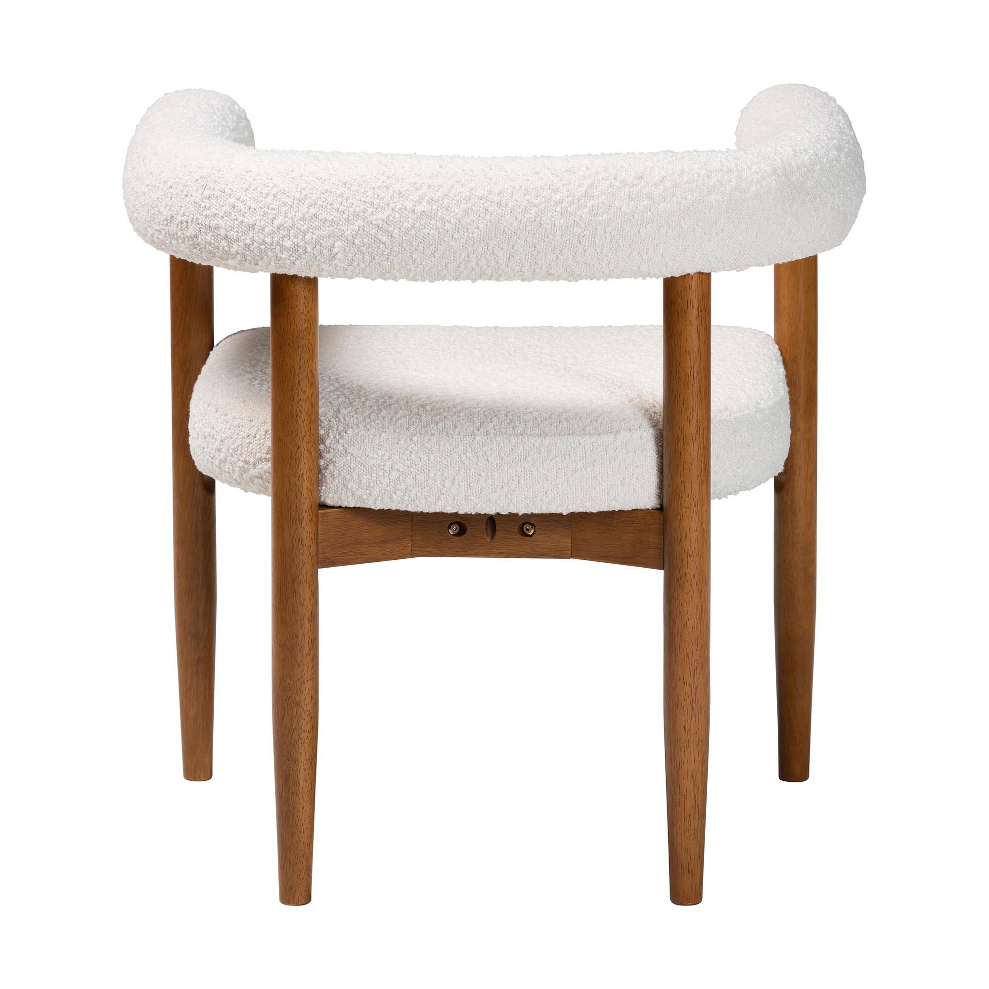 Back. Baxton Studio - Caia Boucle Dining Chair – Modern Upholstered Accent Armchair, Cream, Minimalist Design - Cream/Walnut Brown.