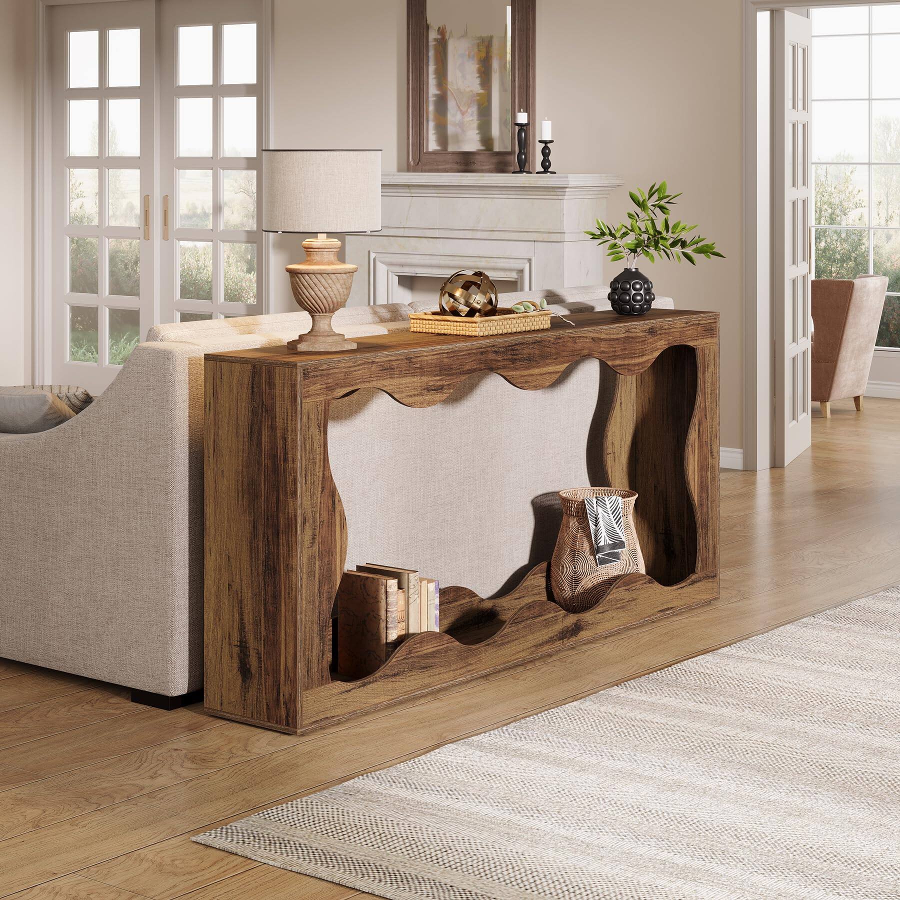Alt View 1. Tribesigns - Farmhouse Console Table,63" Scalloped Entry Table(Rustic Brown) - Rustic Brown.