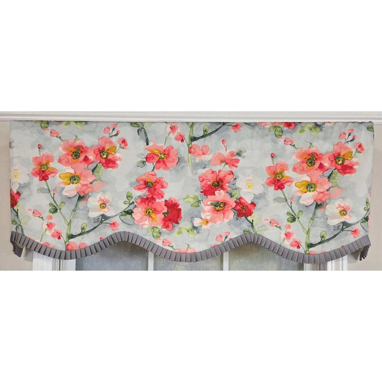 Left. RLF Home - RLF Home 100% Cotton Prosperity Provance  Fully lined Windows Rod Pocket Valance 50" x 15"  Gray - Gray.