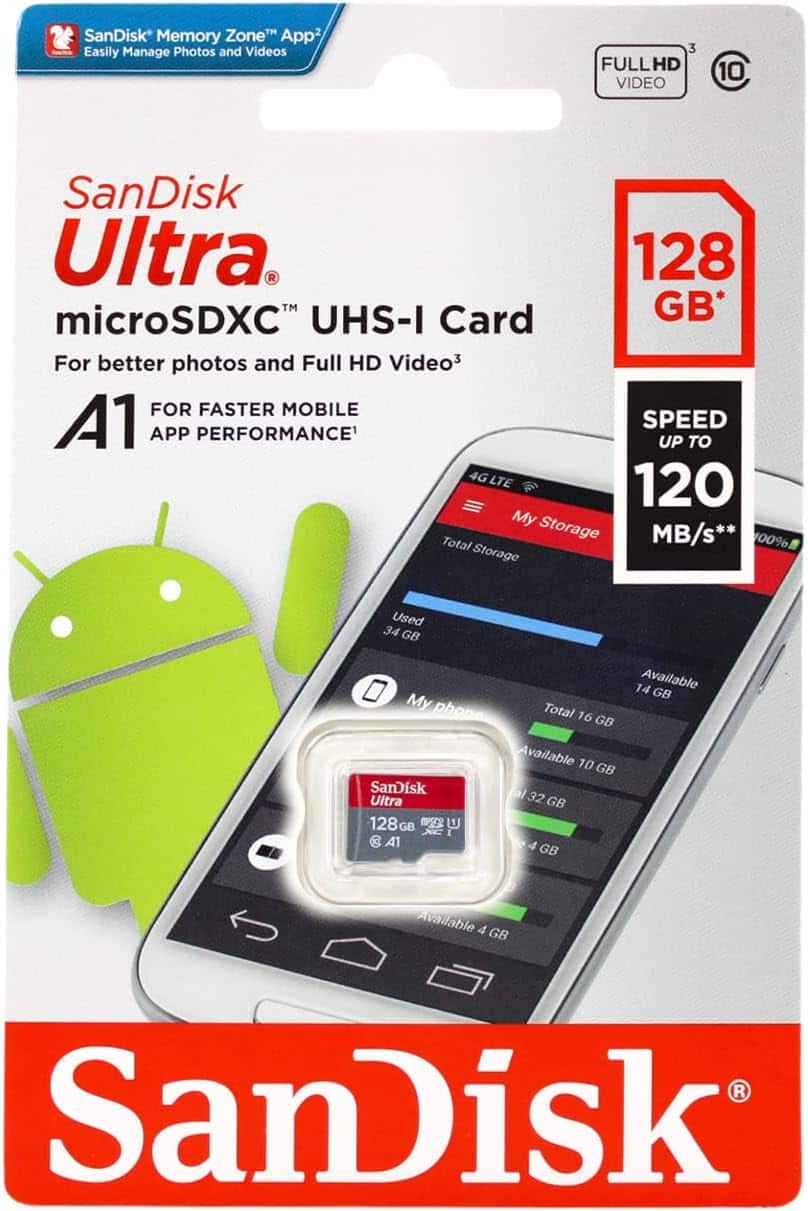 SANDISK - 128GB Ultra microSDXC 120MB/s A1 Class 10 UHS-I Memory Card