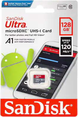 SANDISK - 128GB Ultra microSDXC 120MB/s A1 Class 10 UHS-I Memory Card