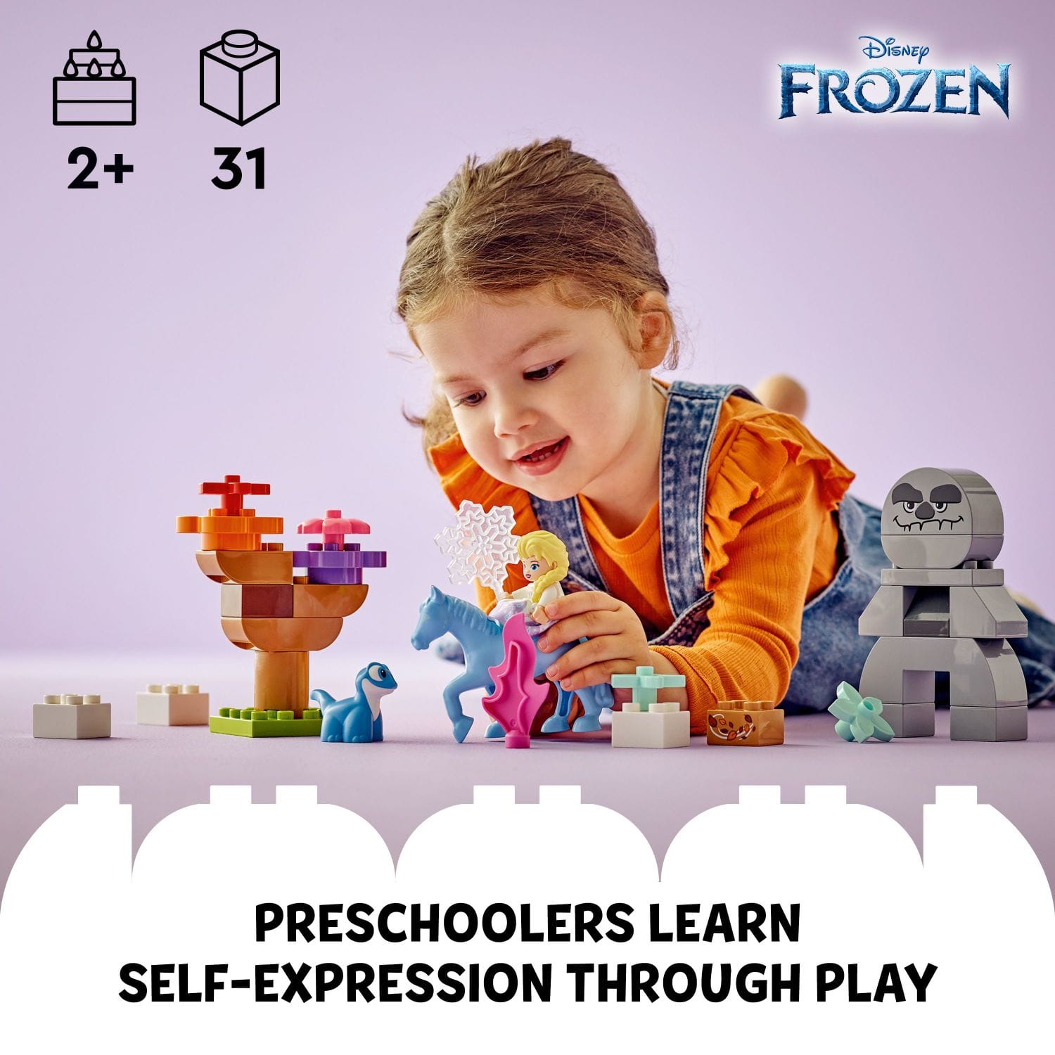 Preschoolers learn self-expression through play with Disney Frozen toys.