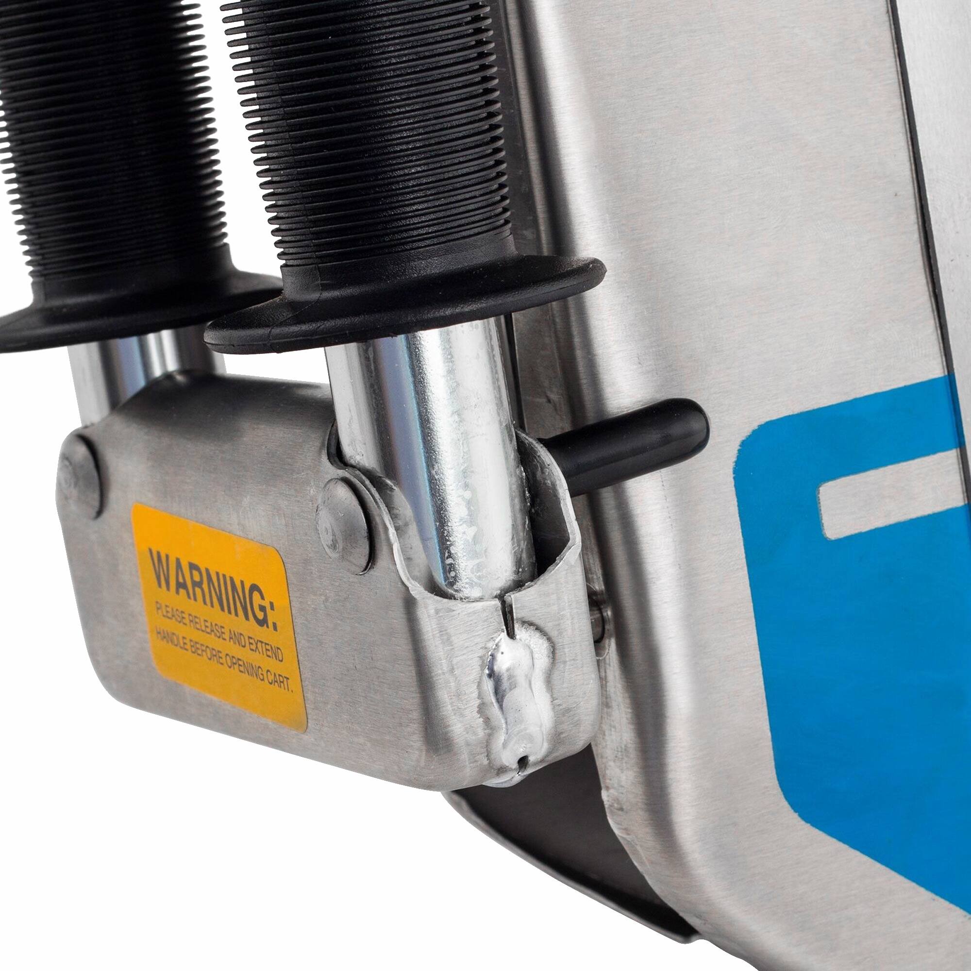 WARNING: PLEASE RELEASE AND EXTEND HANDLE BEFORE OPENING CART.