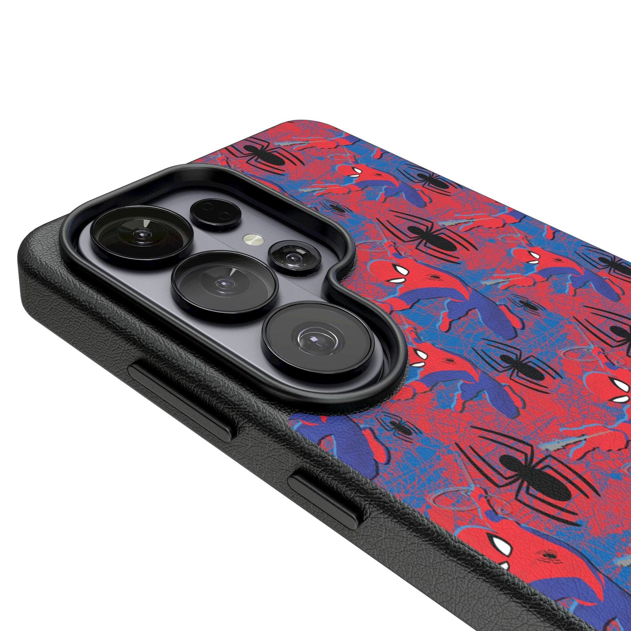 Left. Keyscaper - Marvel Pattern MagSafe Compatible Phone Case - Samsung Galaxy S26 - Spider-Man.
