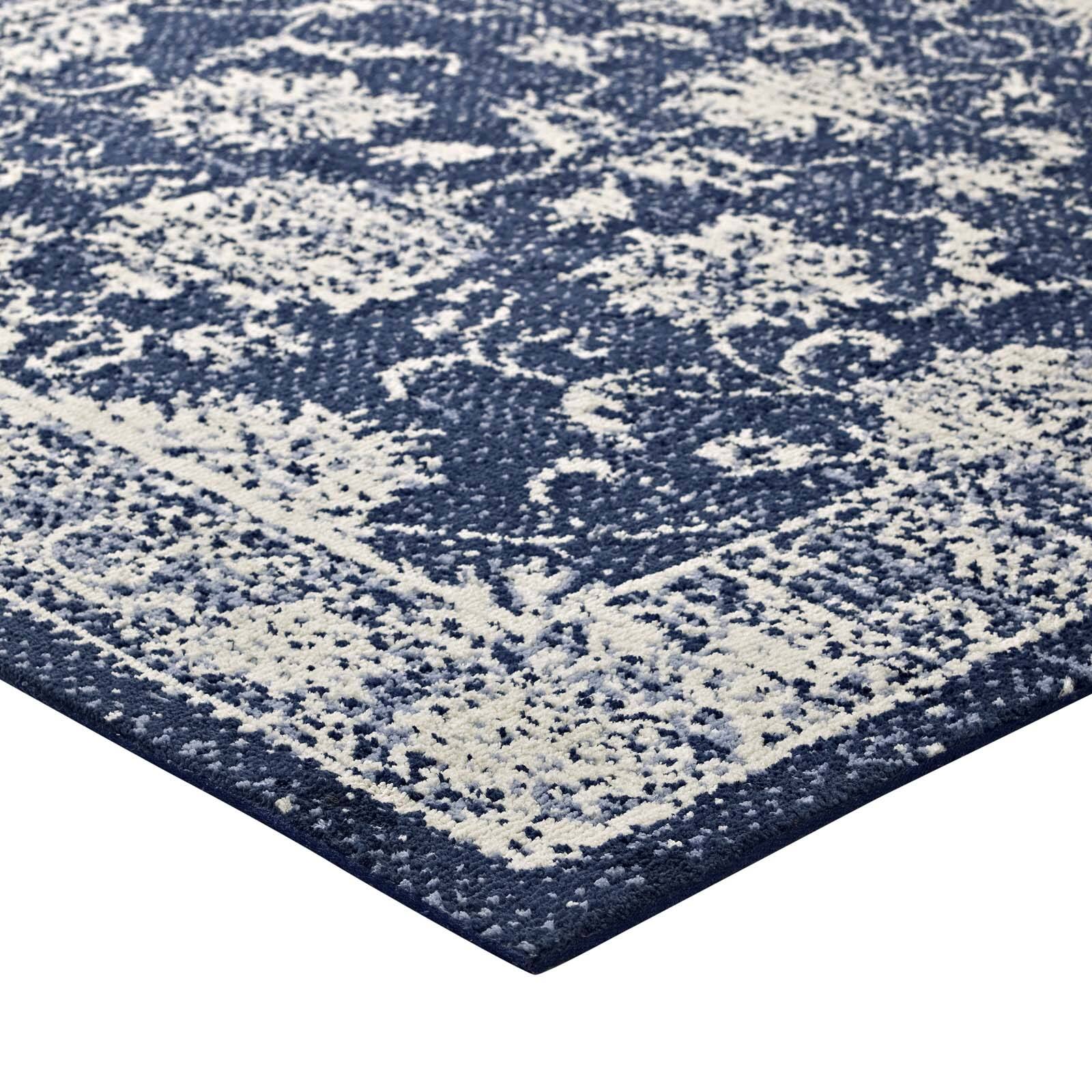 Alt View 1. Modway - Kazia Distressed Floral Lattice Area Rug - Dark Blue and Ivory.