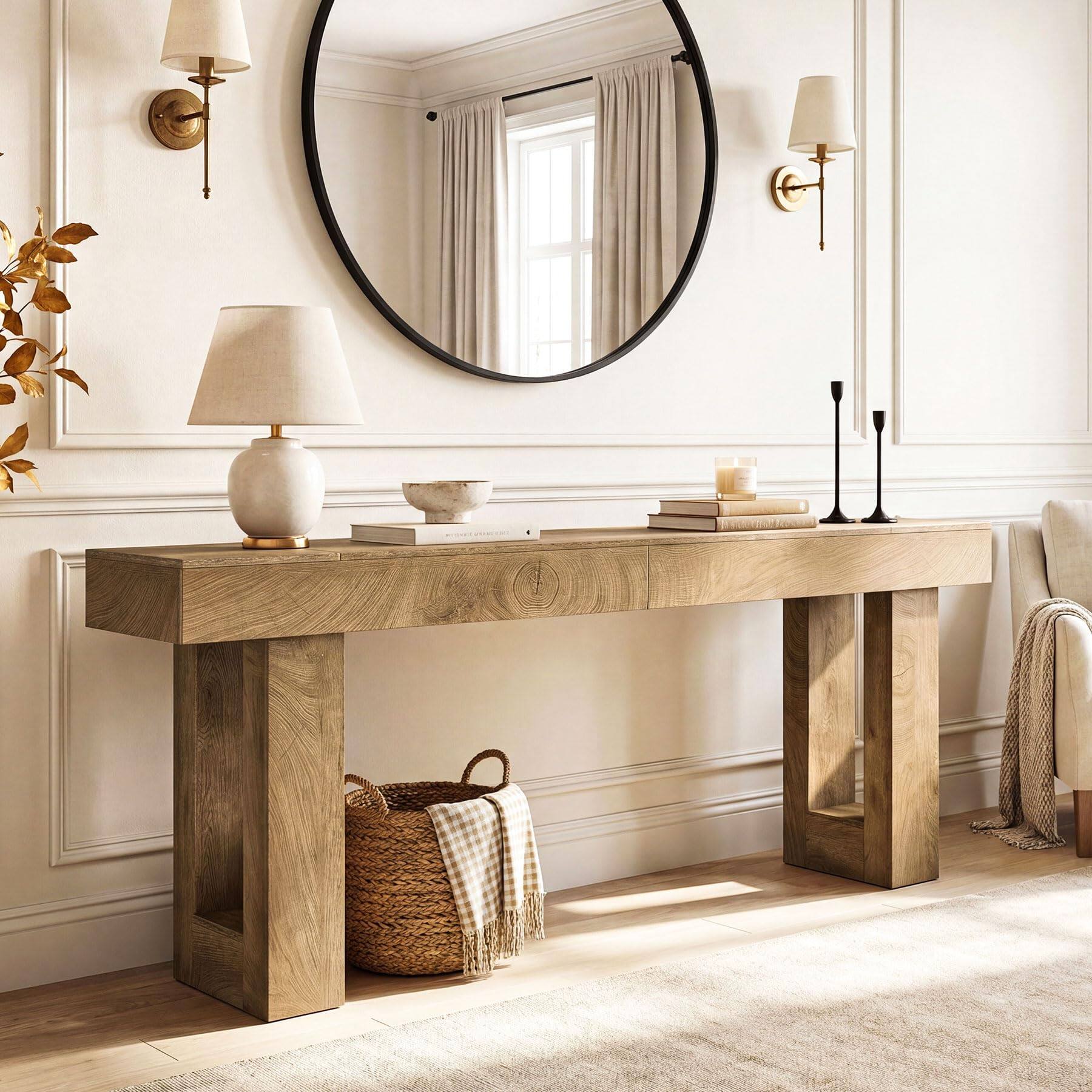 Back. Tribesigns - 78.74-Inch Extra Long Console Table - Natural (78.74").