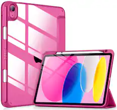 Front. DTTO - Case for iPad (A16) 11-inch 2025 and iPad 10th Generation 10.9 Inch 2022, Clear Back and TPU Shockproof Frame Cover - Fuchsia.