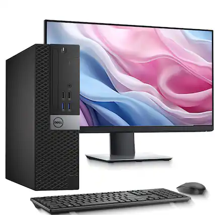 Front. Dell - OptiPlex Desktop PC | SFF | Intel Core i5-6th 3.20GHz | 8GB DDR4 RAM | 128GB SSD | 19" LED | KB & Mouse | Wi-Fi |Win11 - Black.