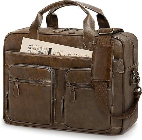Vulpecula Spade - Vintage Messenger Bag for Men PU Vegan Leather Computer Laptop Bag 15.6 Inch Waterproof Briefcases for Men - Brown