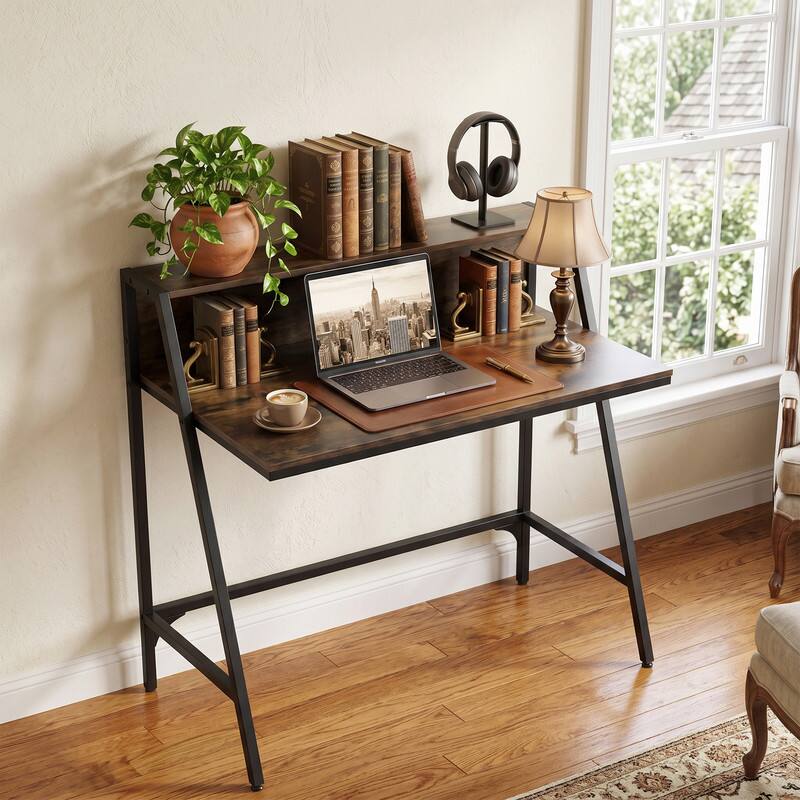 Alt View 2. WELLFOR - 31.5" 2 Tier Small Computer Desk PC Laptop Table, Computer Study Writing Workstation for Home Office - Rustic Brown.