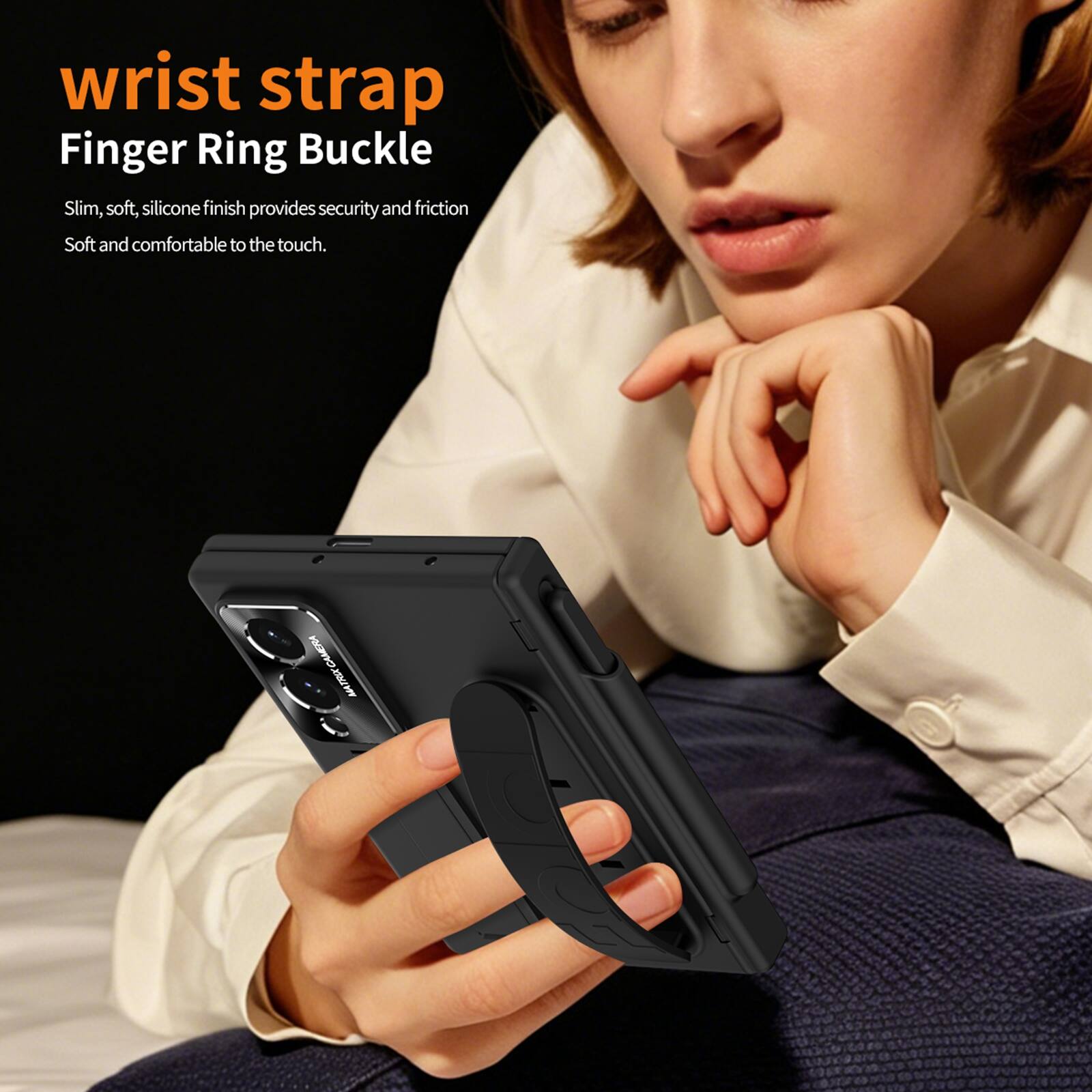 wrist strap Finger Ring Buckle Slim, soft, silicone finish provides security and friction Soft and comfortable to the touch.