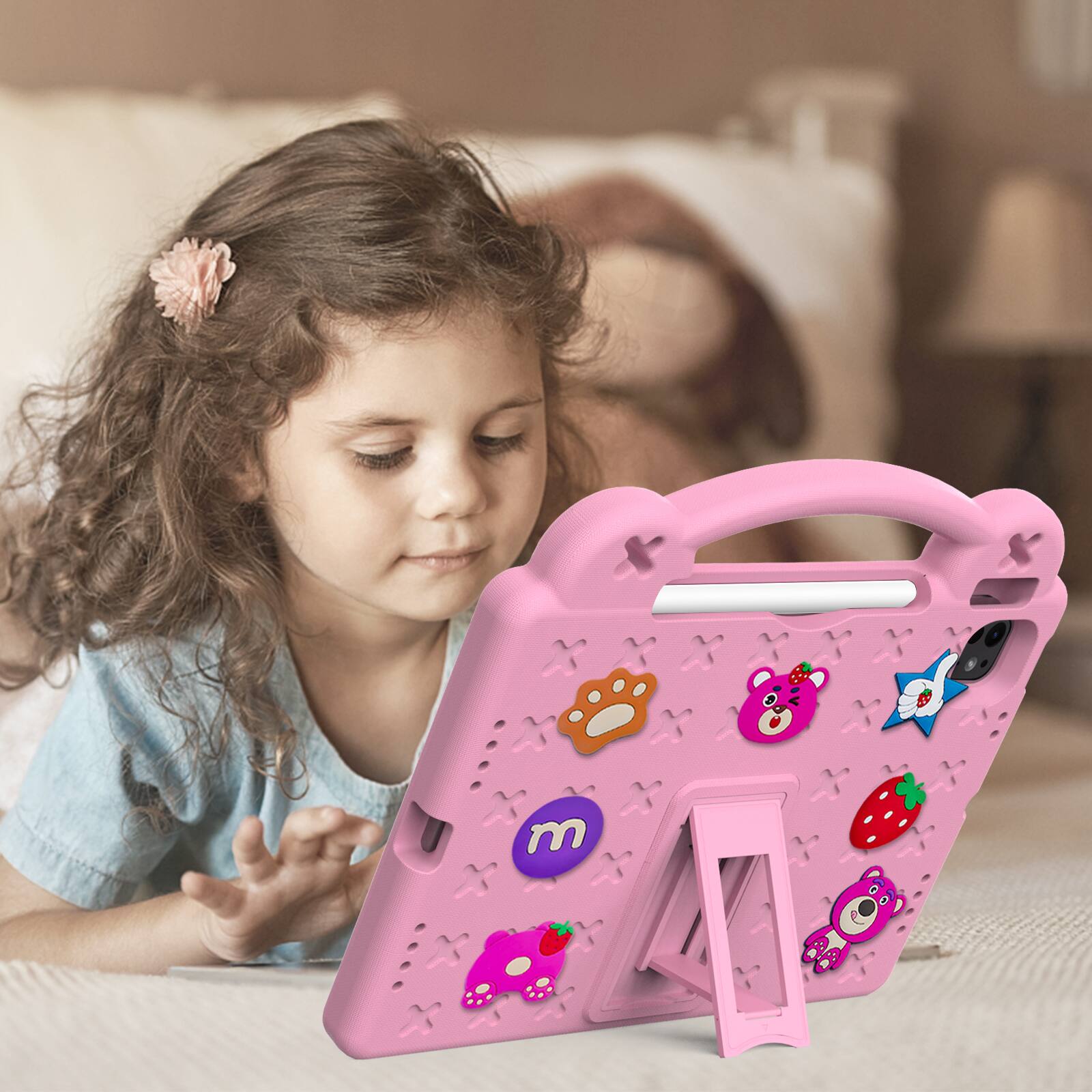 Alt View 1. Dteck - For iPad Air 11'' (M4)2026/(M3)/ (M2)& iPad Pro 11'' (M5)2025/(M4)2024 Cartoon Kid Case Kickstand Handle Grip Shockproof - Pink.
