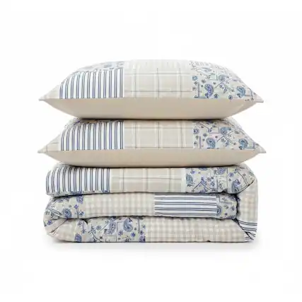 Front. Shavel Home Products - Shavel 100% Polyester Luxury Seersucker Chelsea Patchwork Comforter Set King Tan - Tan.