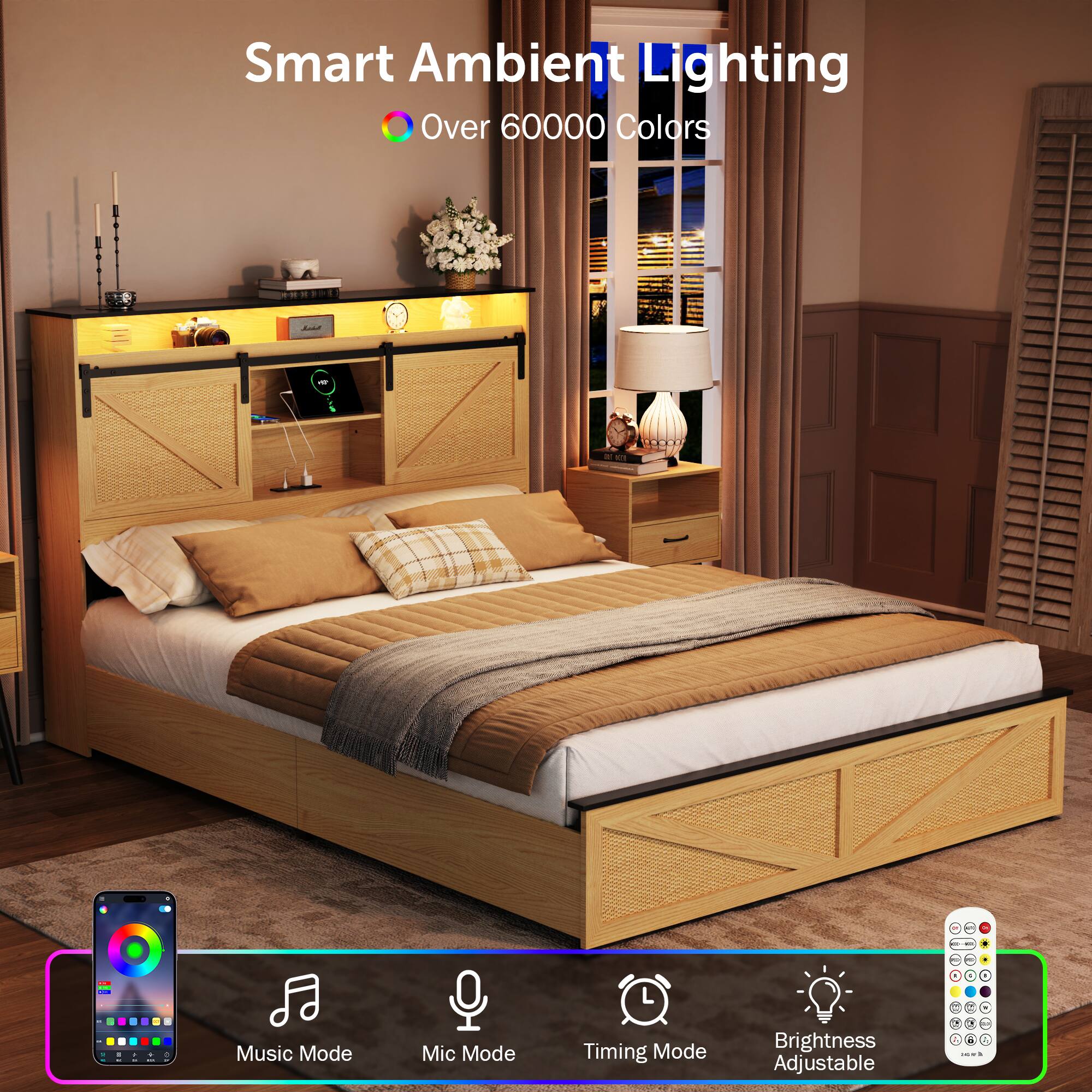 Smart Ambient Lighting  
Over 60000 Colors  

- Music Mode  
- Mic Mode  
- Timing Mode  
- Brightness Adjustable