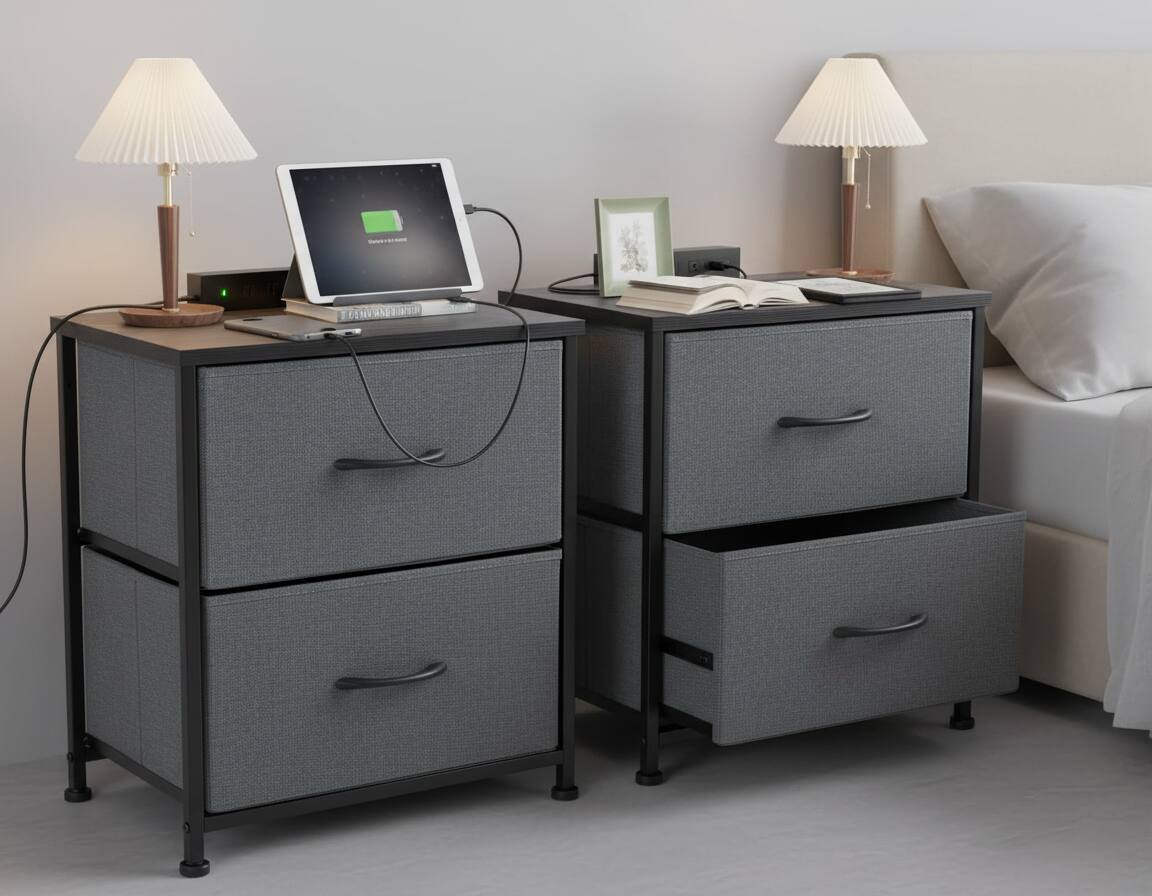 Alt View 5. AOITUN - Nightstand Set with 2 Storage Drawers, Perfect for Dorm Rooms - Gray.