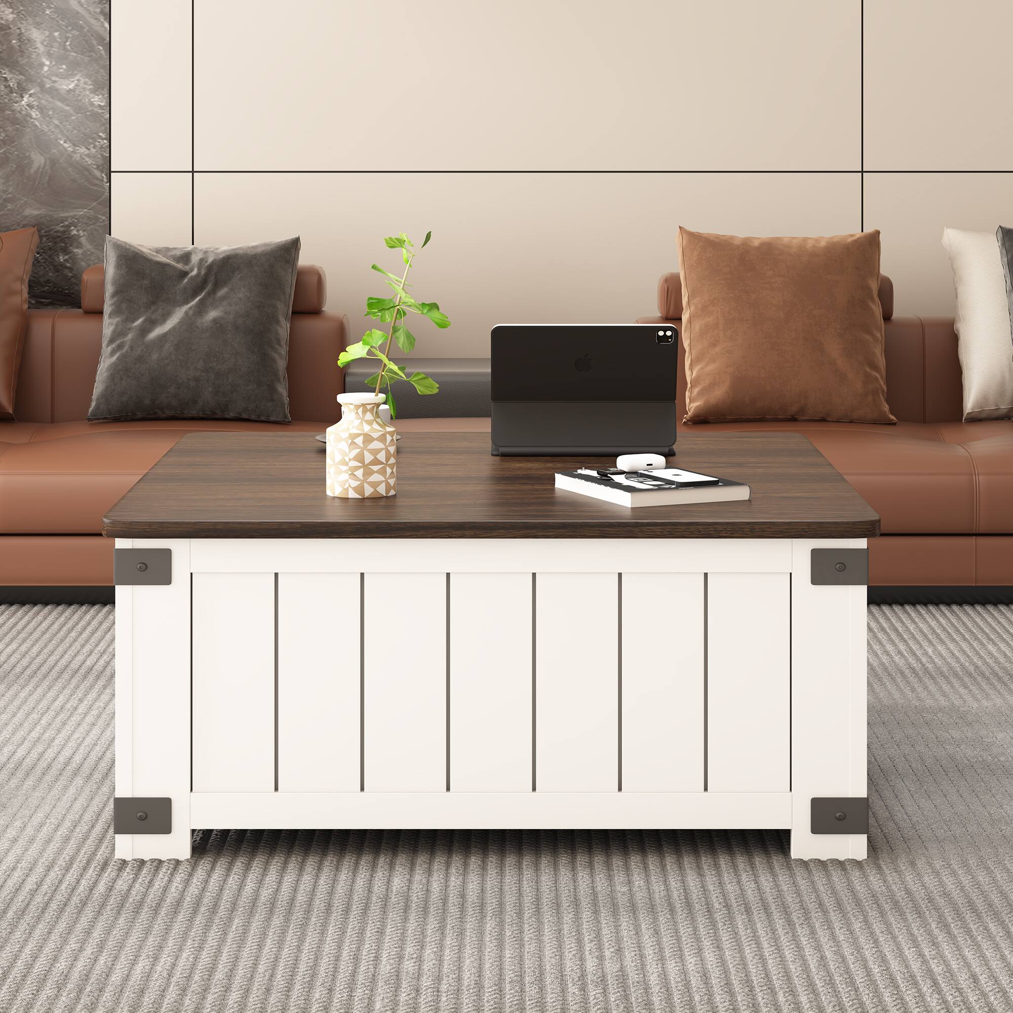 Alt View 7. Ecooso - Coffee Table Lift-Top with Charging Station and USB Ports, Storage Compartment Center Table for Home Office - White.