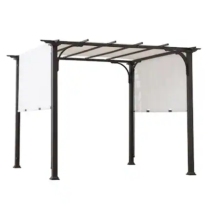 Front. SUNJOY - Brown Metal Classic Pergola with Adjustable White Garden Shade.