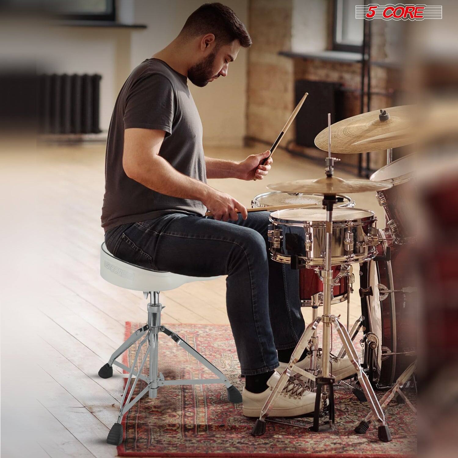 Alt View 6. 5 CORE - Drum Throne 3" Padded Guitar Stool Drummer Chair Adjustable Musician Seat - White.