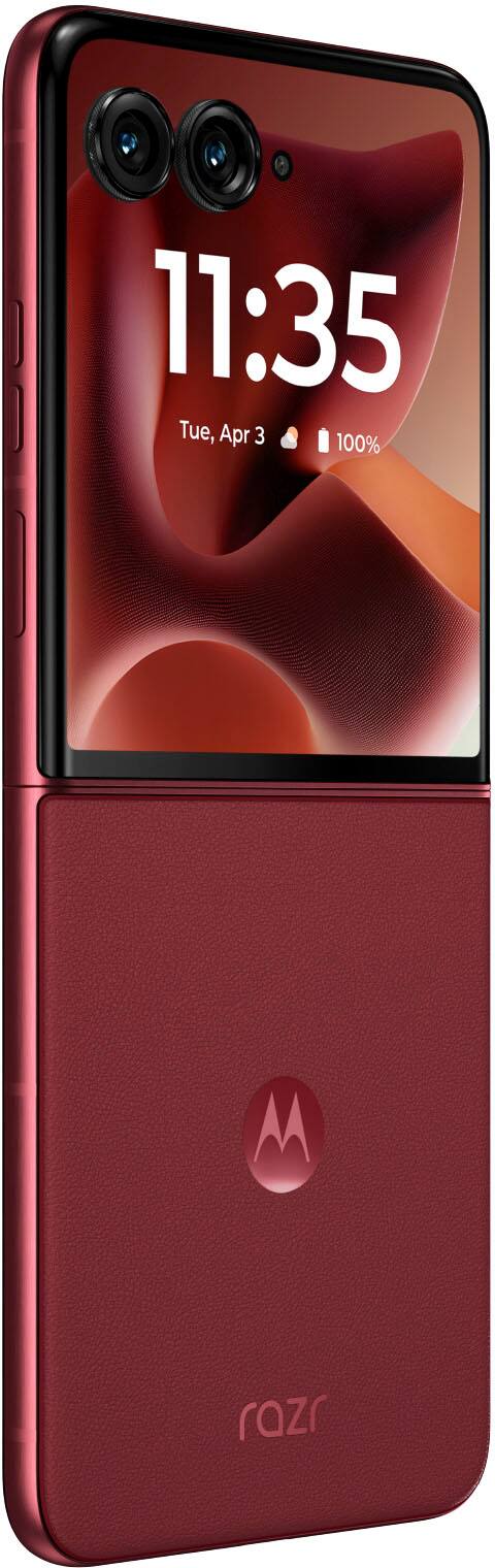 The text on the image reads "11:35 Tue, Apr 3 100% razr."