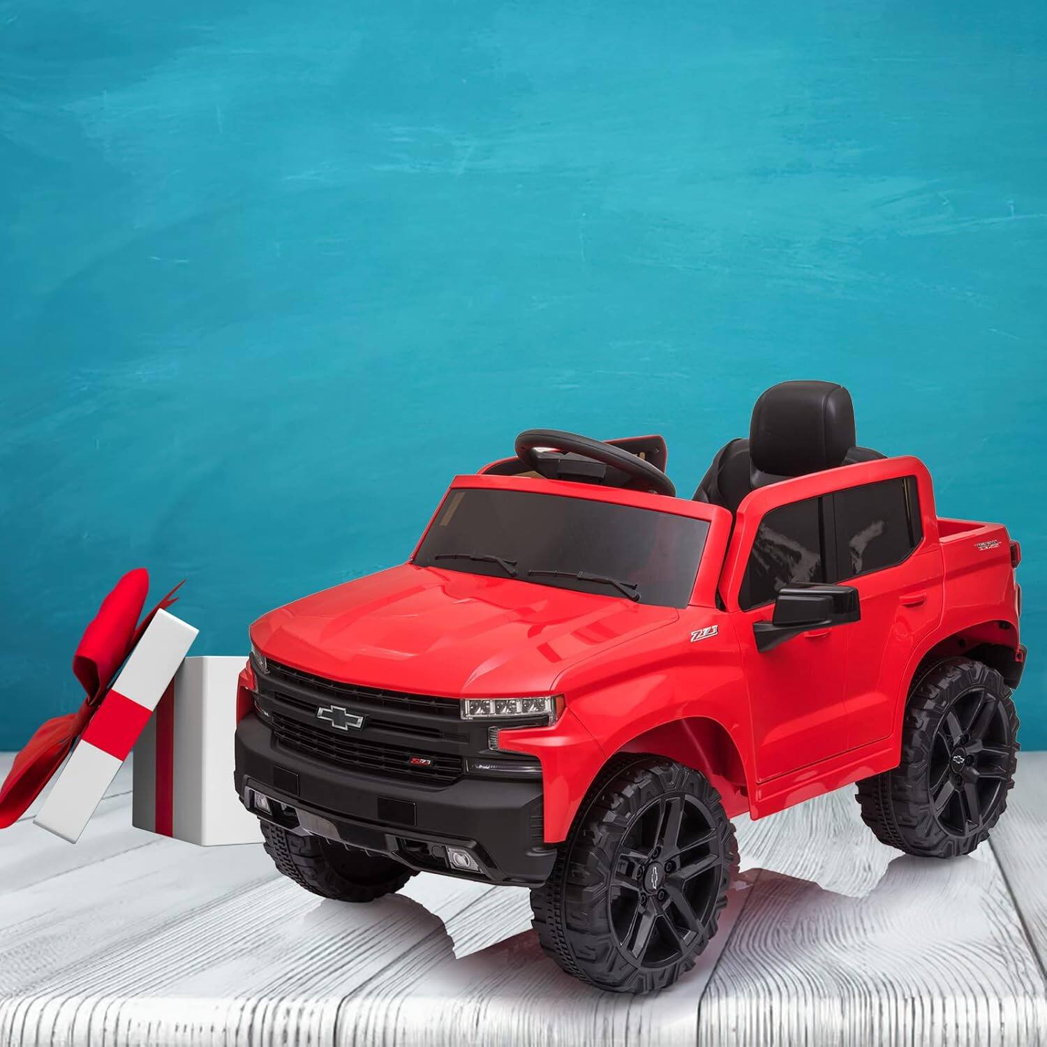 Alt View 3. GARVEE - 12V Licensed Chevrolet Silverado Ride On Truck, Ride on Car with R/C, Battery Powered Truck Bed Storage,Red - Red.