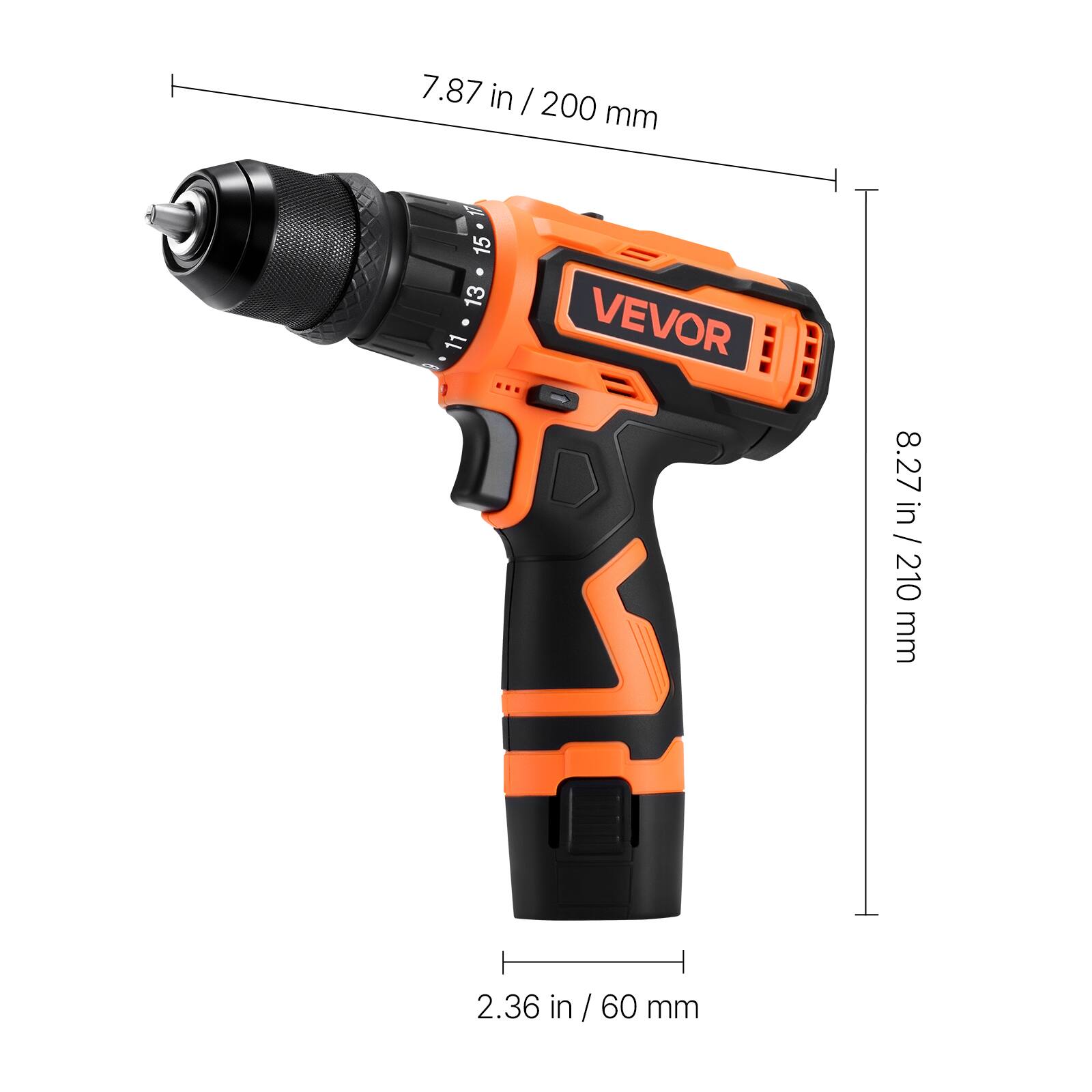 7.87 in / 200 mm  
8.27 in / 210 mm  
2.36 in / 60 mm