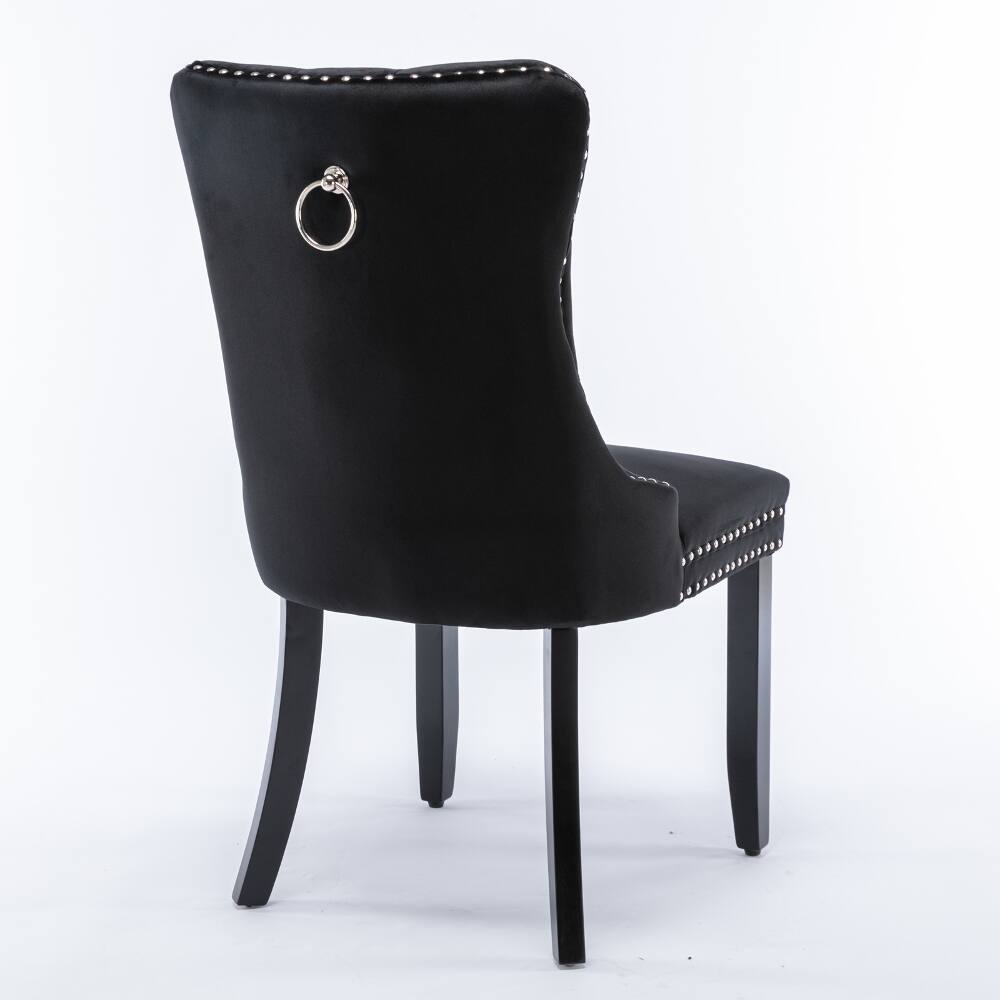 Alt View 2. Loheer - Loheer Black Velvet Dining Chairs Set of 2 Tufted Solid Wood Nailhead Trim - Black.