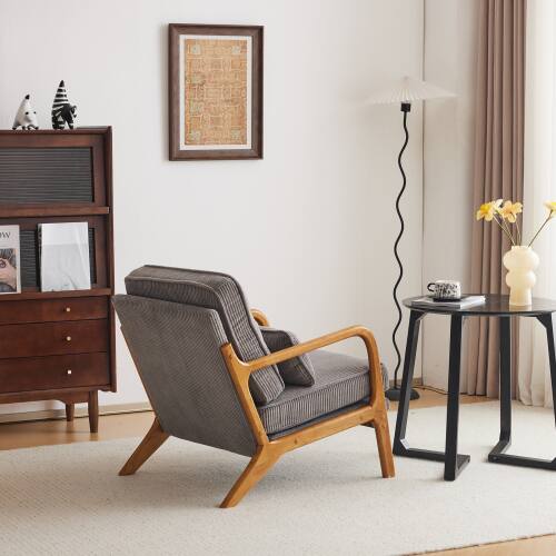 Alt View 7. Winado - Set of 2 Corduroy Upholstered Solid Wood Reading Arm Accent Chair with Lumbar Pillow for Living Room Bedroom Guest Room - Light Grey.