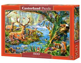 500 Piece Jigsaw Puzzles, Forest Life, Charming view of deer and animals in the forest, Castorland B-52929 - Red
