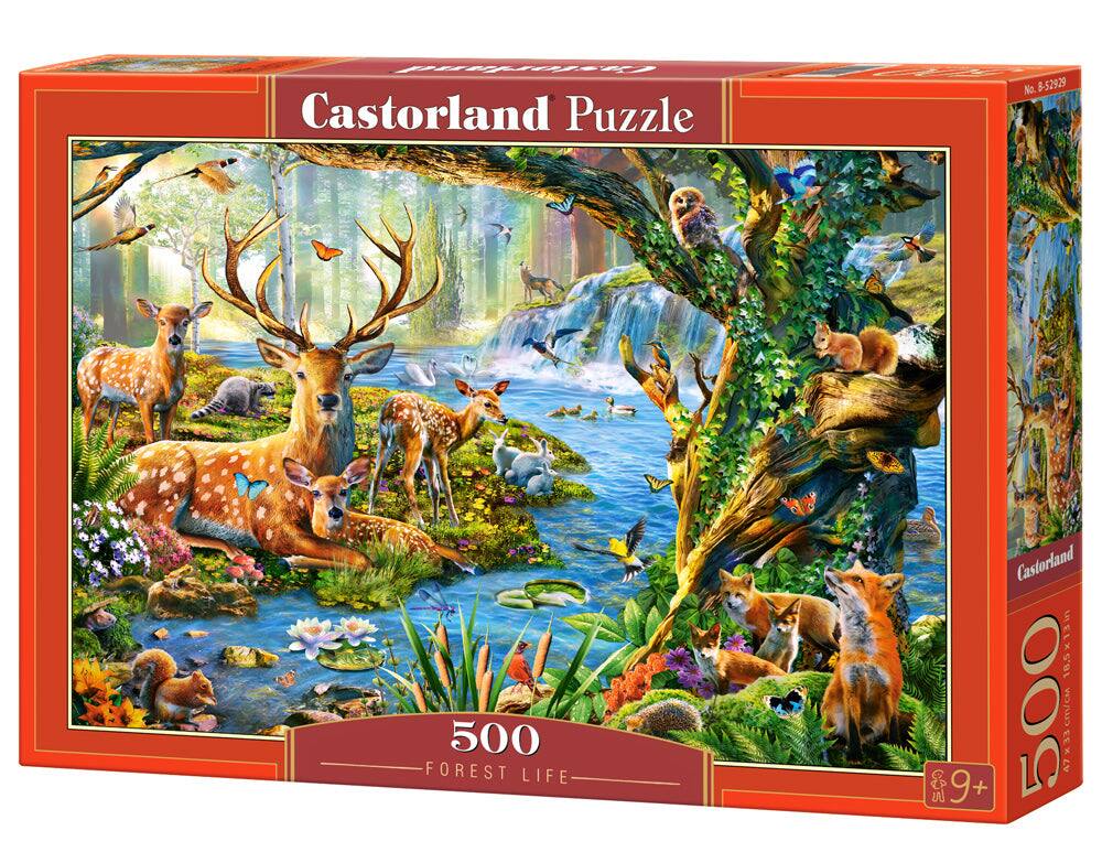 500 Piece Jigsaw Puzzles, Forest Life, Charming view of deer and animals in the forest, Castorland B-52929 - Red
