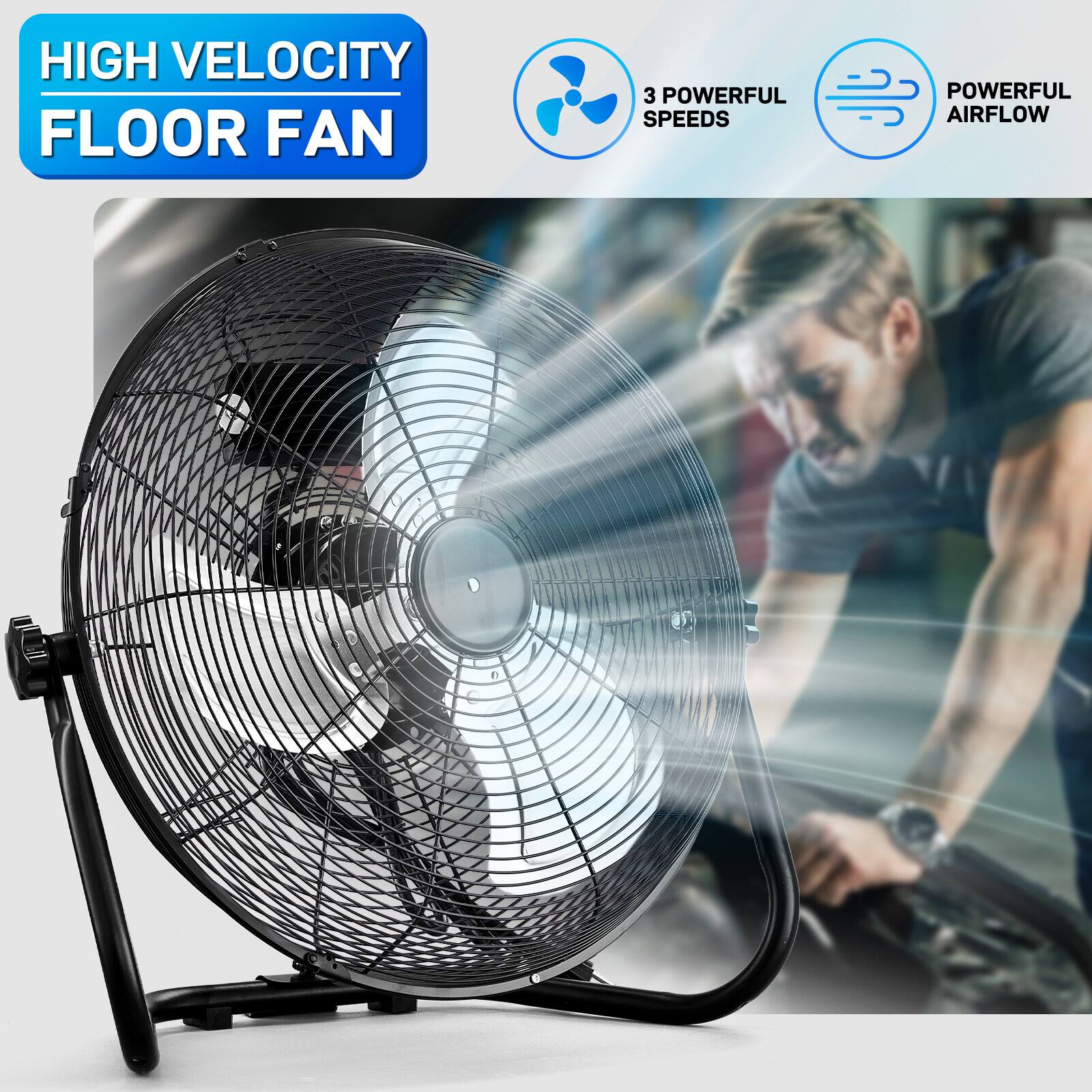 HIGH VELOCITY FLOOR FAN

3 POWERFUL SPEEDS

POWERFUL AIRFLOW
