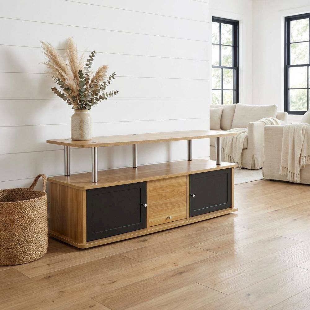 Alt View 1. FurniFact - Modern Brown TV Stand with 3 Storage Cabinets and Shelf for 55-Inch TVs - Brown.