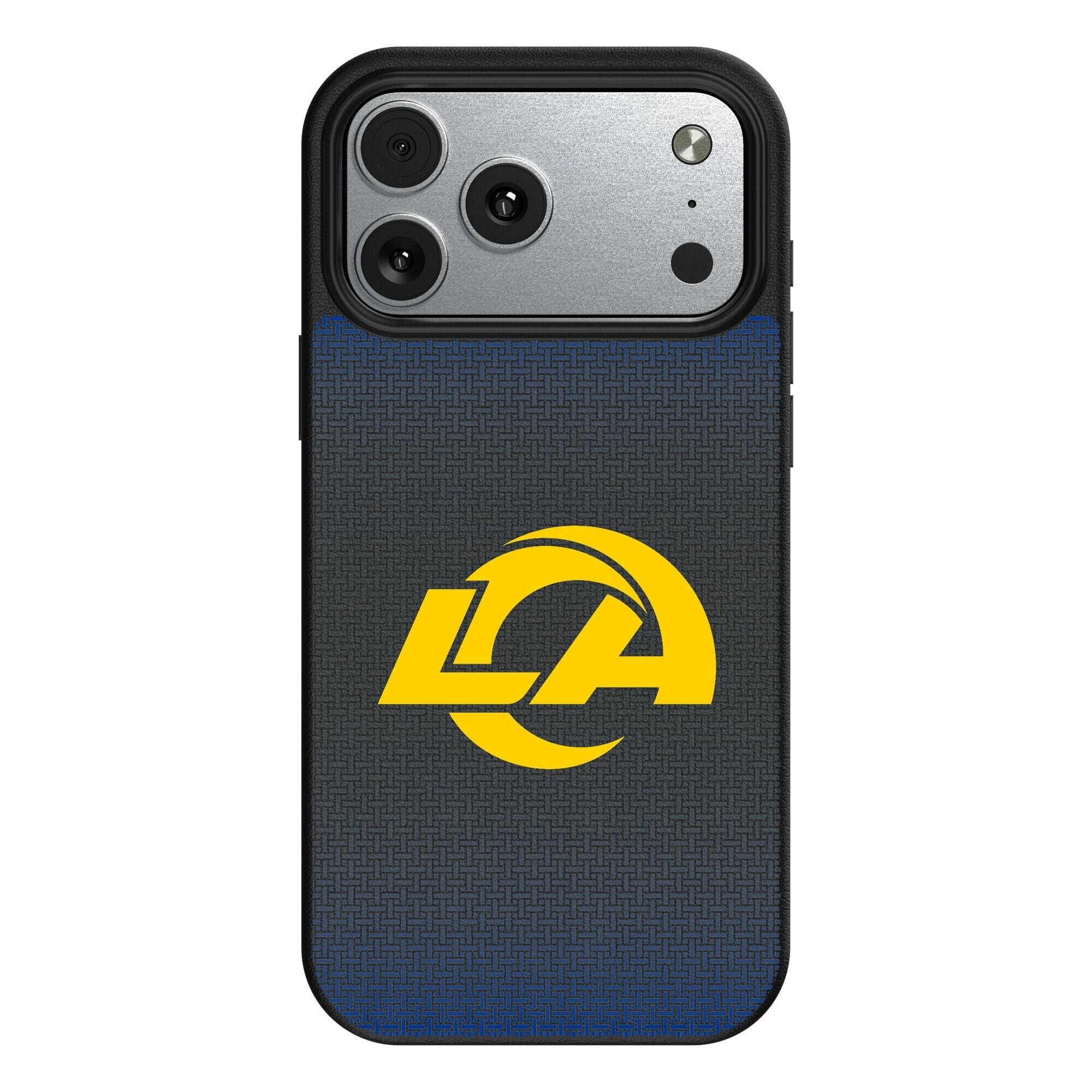 Front. Keyscaper - Los Angeles Rams Linen Logo iPhone Magnetic Bump Case - 17 Pro - Black.