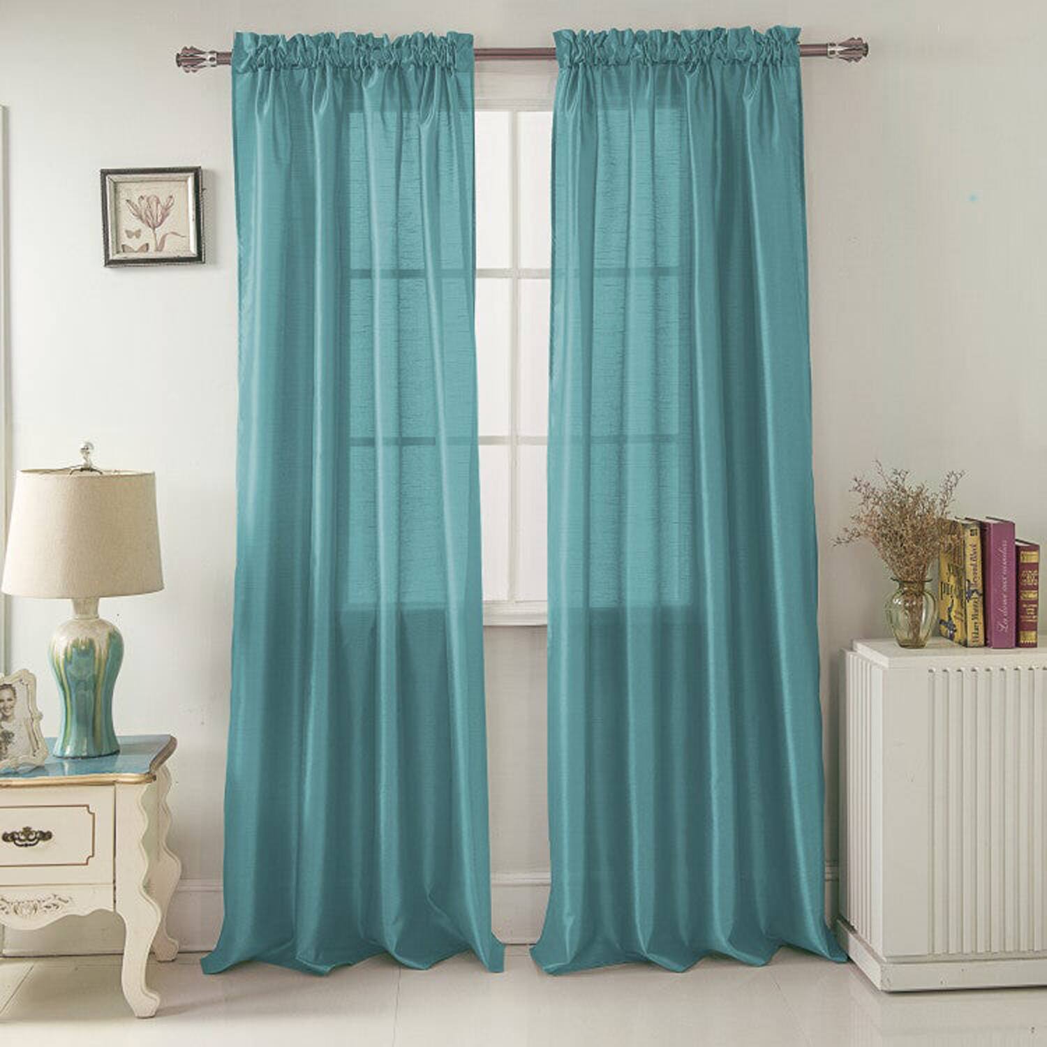 Angle. RT Designers Collection - RT Designers Collection 100% Polyester 82 GSM Faux Silk Nikki Rod Pocket Curtain Panel 54" x 84" Teal - Teal.