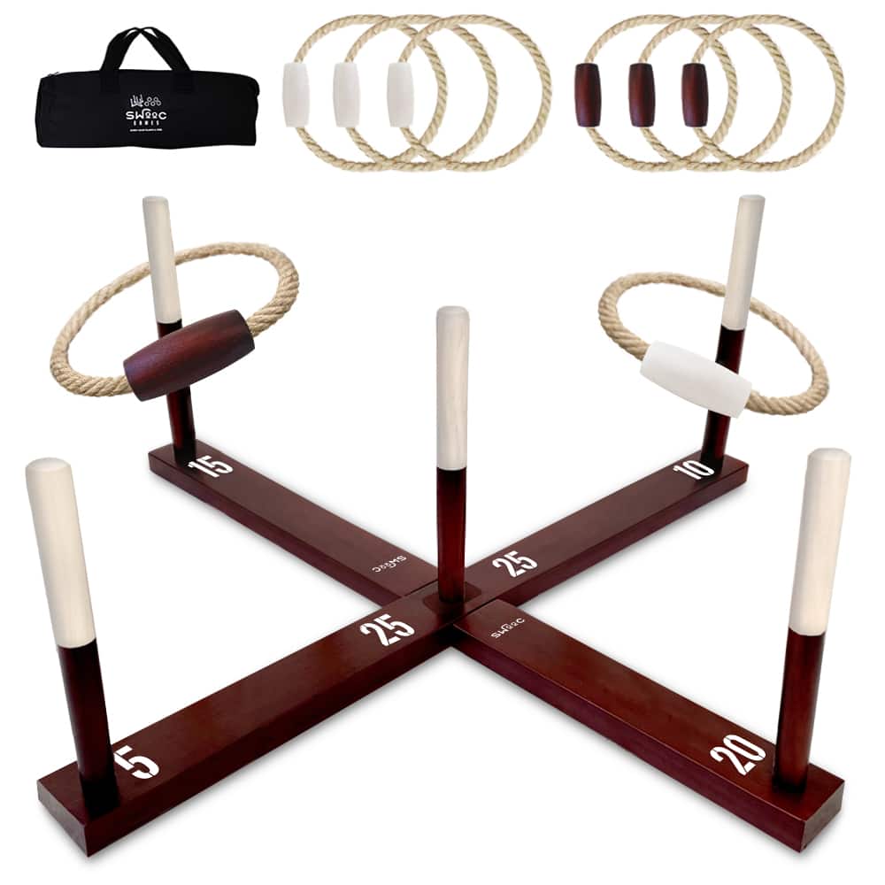 Swooc Games - XL Ring Toss Game (3ft x 3ft) All Weather - New Zealand Pine - With 15+ Games - Yard Games for Adults - Backyard Games - Brown price history on PriceWatchPro