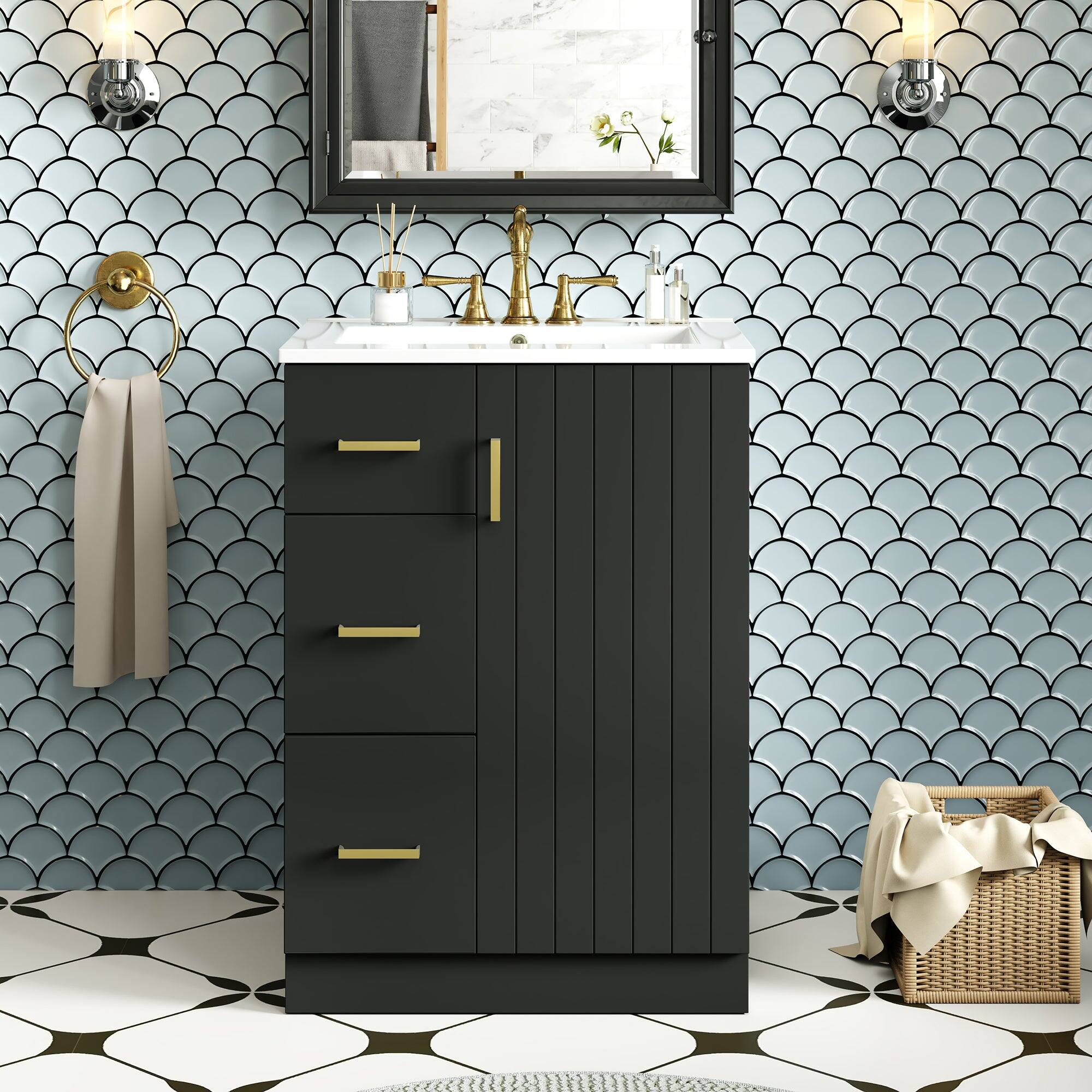 Alt View 1. Boyel Living - 24 Inch Modern Bathroom Vanity with Sink 2 Drawers and Soft Close Door Black - Black.