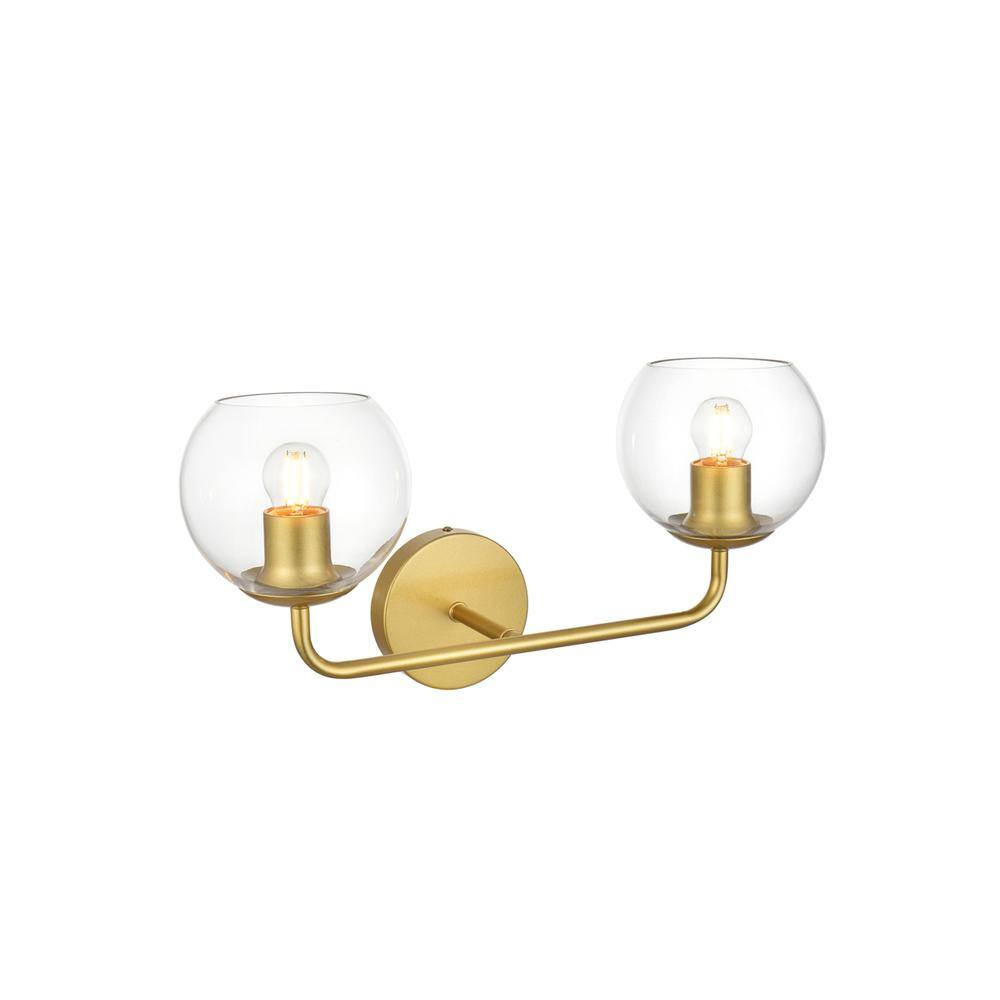 Back. Living District - Genesis 2 light Brass and Clear Bath Sconce - Brass And Clear.