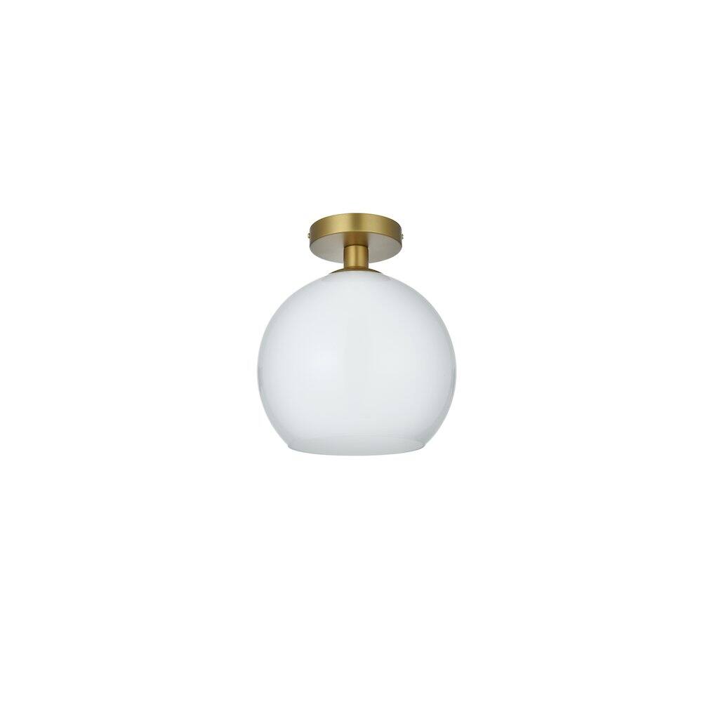 Angle. Living District - Baxter 10 Inch Flush Mount Ceiling Light Frosted White Shade in Satin Gold - Satin Gold And Frosted White.