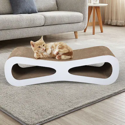 Front. Pefilos - Cat Scratching Pads, Cat Scratcher Cardboard Lounger Curved Shape Furniture Play Rest Sleep Cardboard with Catnip Toys - Beige.