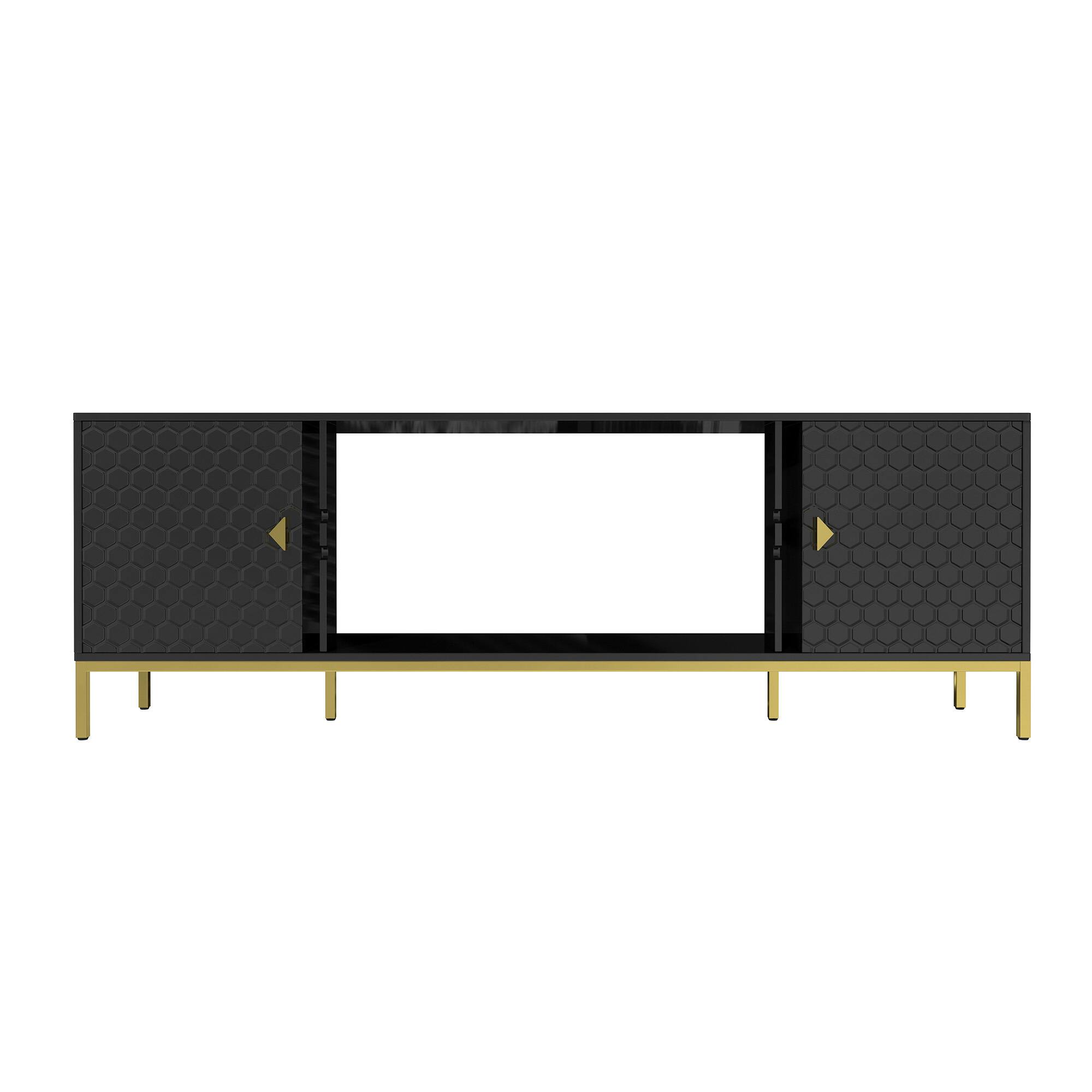Angle. Spaco - Spaco 70" TV Stand for TVs up to 80",Wood Entertainment Center with Cabinets, Open Shelves,Media Console for Living Room - Black.