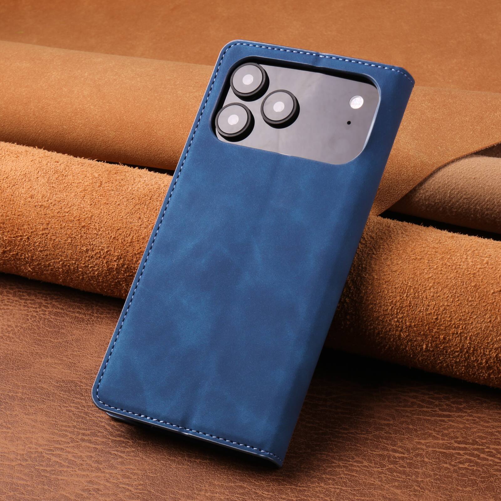 Back. Dteck - Magnetic Case For Apple iPhone 18 Pro, Shockproof Wallet Card Pocket Viewing Kickstand Protective Folio PU Leather Cover - Blue.