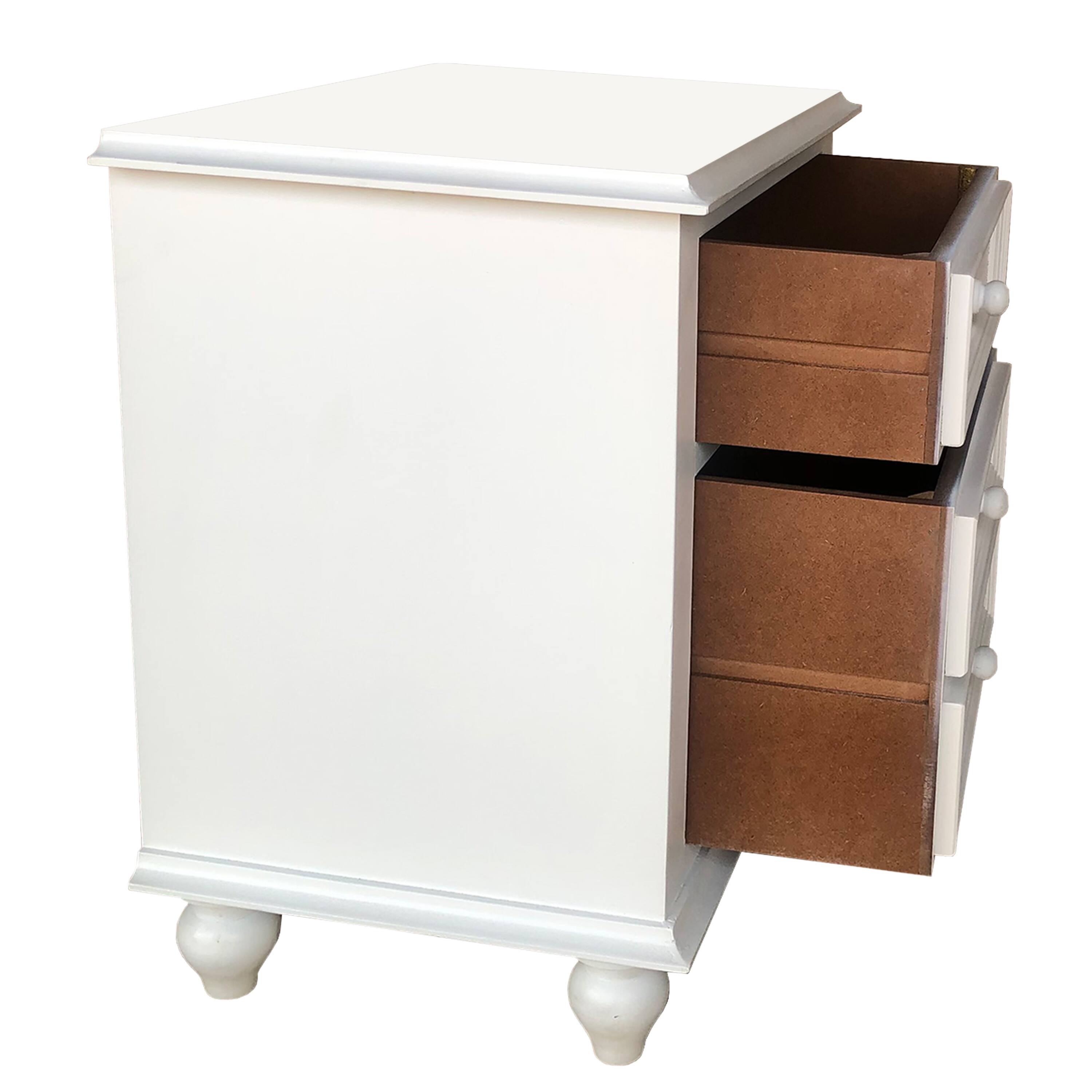 Alt View 3. Manhattan Lane - 28 Inch Bedside Nightstand, 2 Drawers with Classic Round Knobs, Handcrafted White Mango Wood - White.