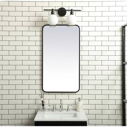 Front. Elegant Decor - Soft corner metal rectangular mirror 20x36 inch in Black - Black.