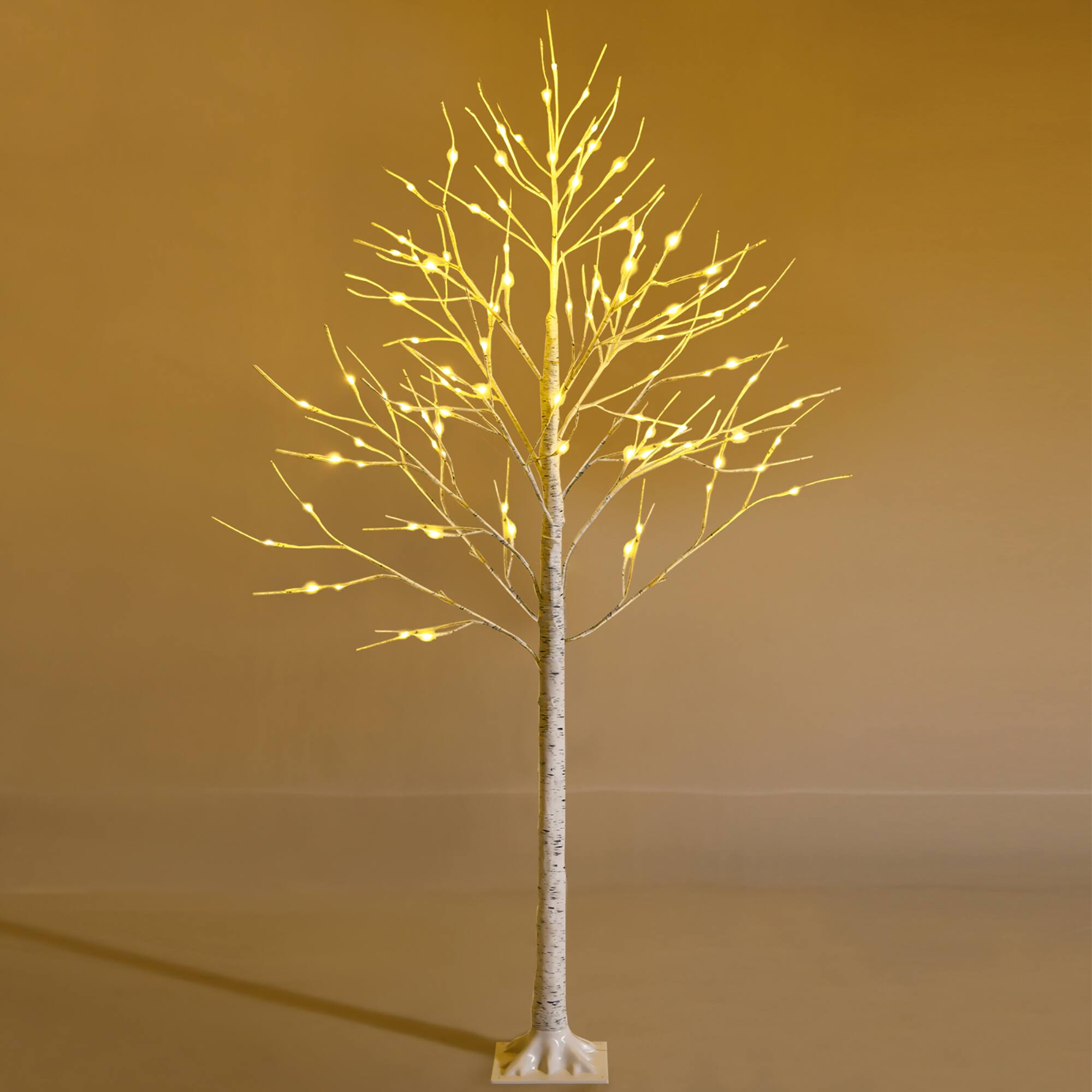 Costway - 6ft Pre-lit Twig Birch Tree for Christmas Holiday w/96 LED Lights - White