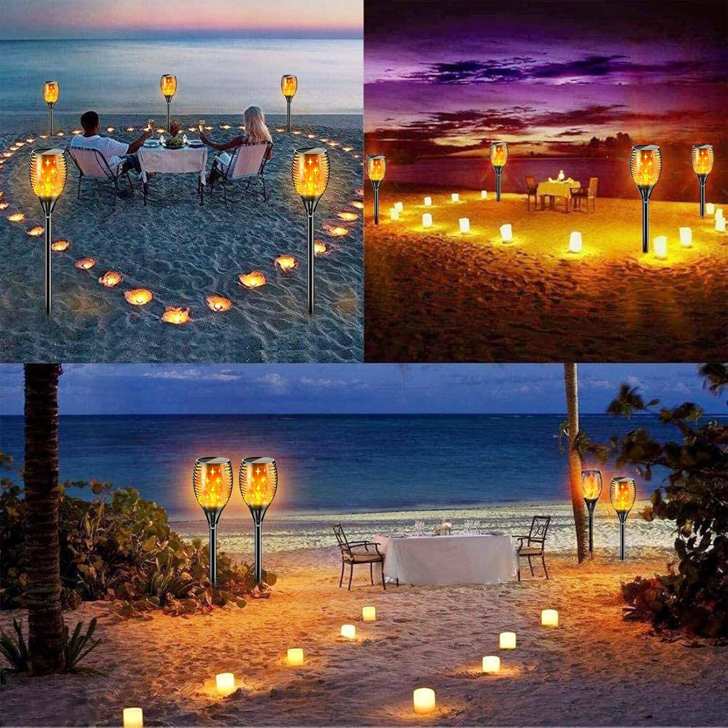 Alt View 3. Oumilen - 4 Pack Star Cutout Solar Torch Lights – Flickering Realistic Flame LED Solar Ground Stake Lamp for Yard.