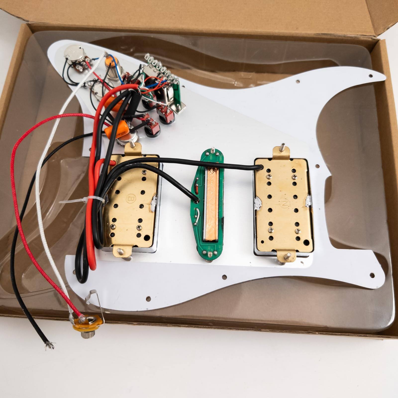 Alt View 2. Dazzling Pops - Hsh Prewired Strat Pickguard Set Coil Split Humbucker Pickups Loaded Pick Guard Guitar Mute Output For Fender - Red Tortoise.