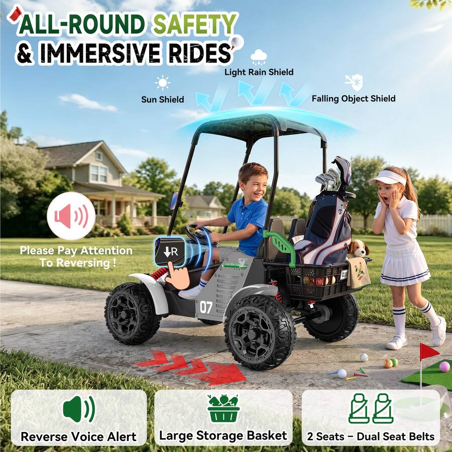 White Control Slips ANPABO 24V 4WD Kids Electric Golf Cart – 2 Seater Ride On with Remote ...