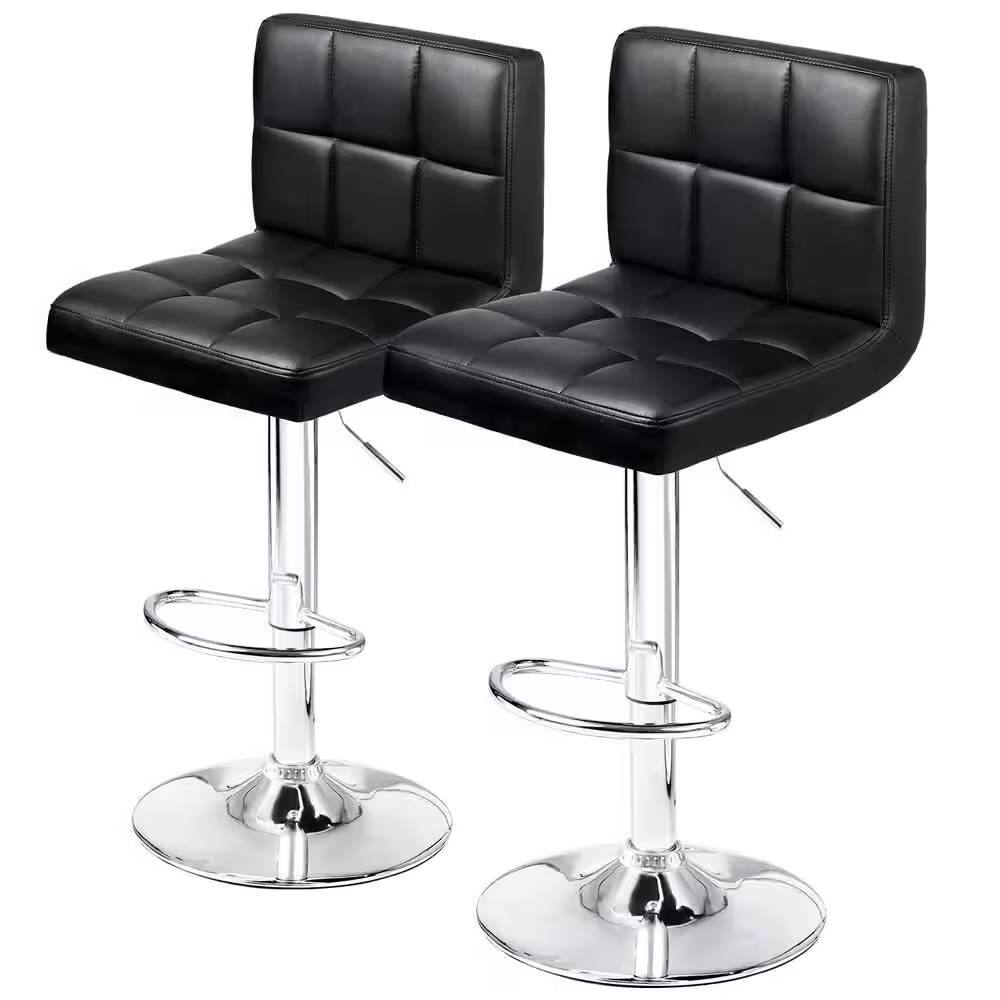 Left. Hivvago - Set of 2- Black Faux Leather Barstool with Low Back Swivel Seat - black.