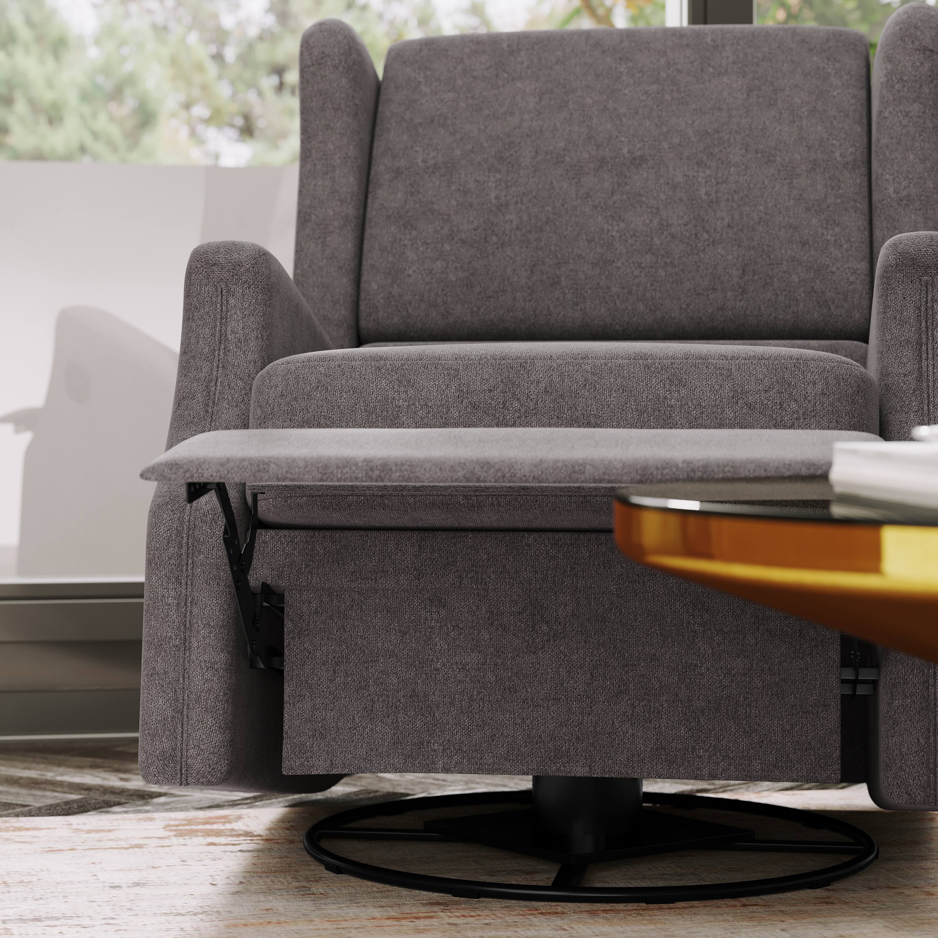 Alt View 4. Emma + Oliver - Wingback Manual Rocking Glider Recliner Chair with 360° Swivel - Dark Gray.