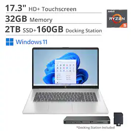 HP - 17.3" HD+ Touchscreen Laptop,Ryzen 5 7430U,32GB RAM,2TB SSD+160GB Dock Station,AMD Radeon GPU,Wi-Fi 6,Win 11 - Silver
